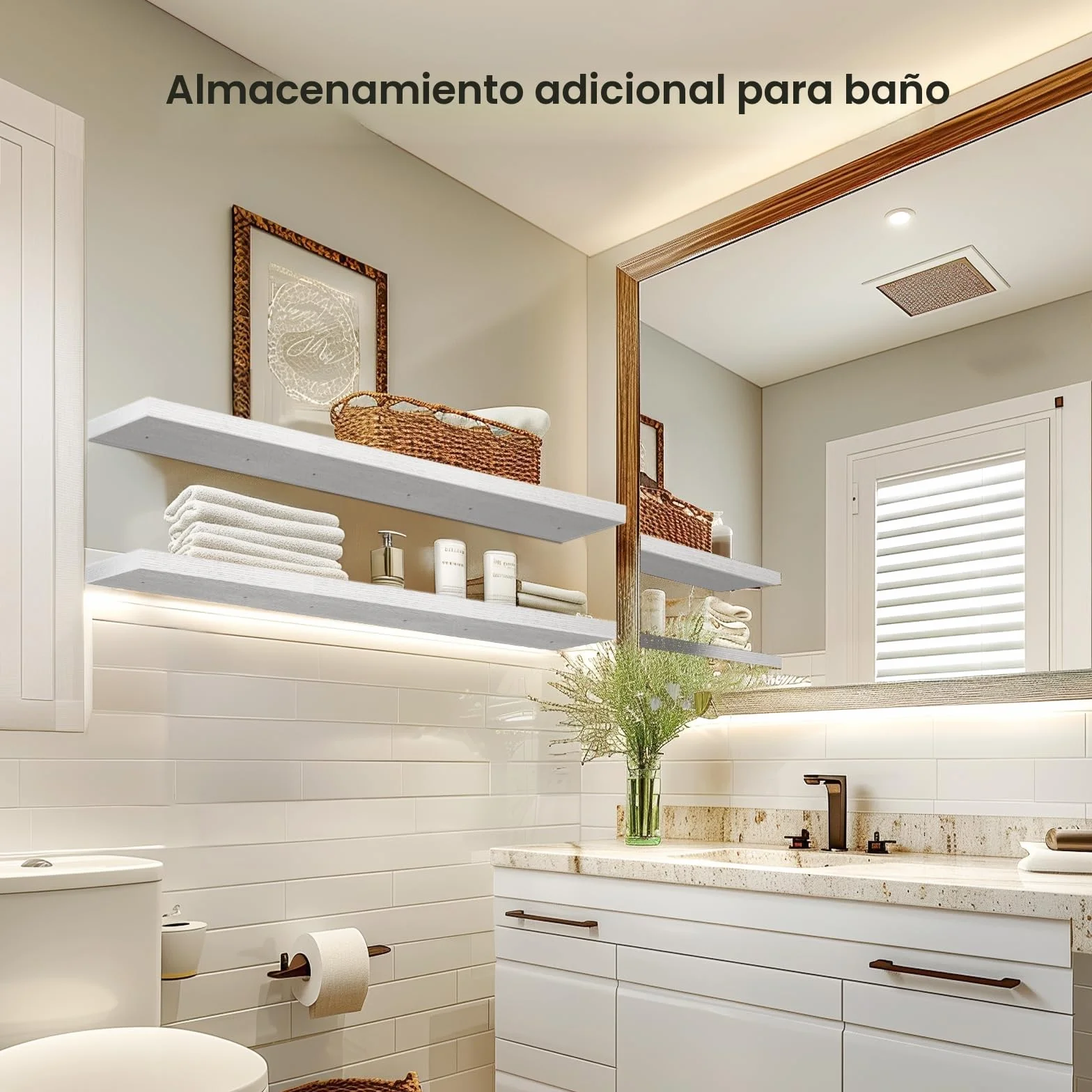 AMADA HOMEFURNISHING Estantes Flotantes Pared Juego 3 Unidades Blanca Soportes Invisibles AMFS08