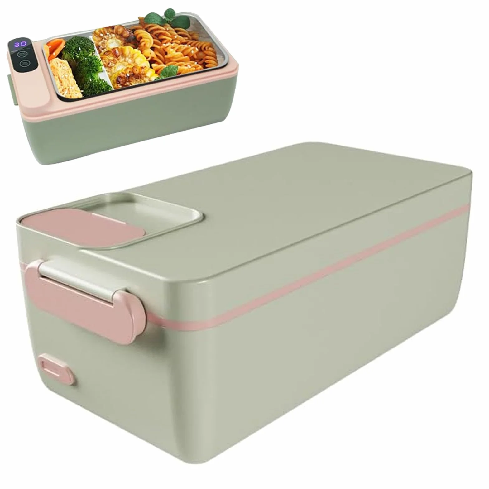 Fiambrera Lonchera Eléctrica Portátil Recargable 1 Litros, Taper Electrico Para Calentar La Comida Fiambrera Termica En Acero Inoxidable Fácil Limpieza Para Escuela,Oficina Y Familia (Verde)
