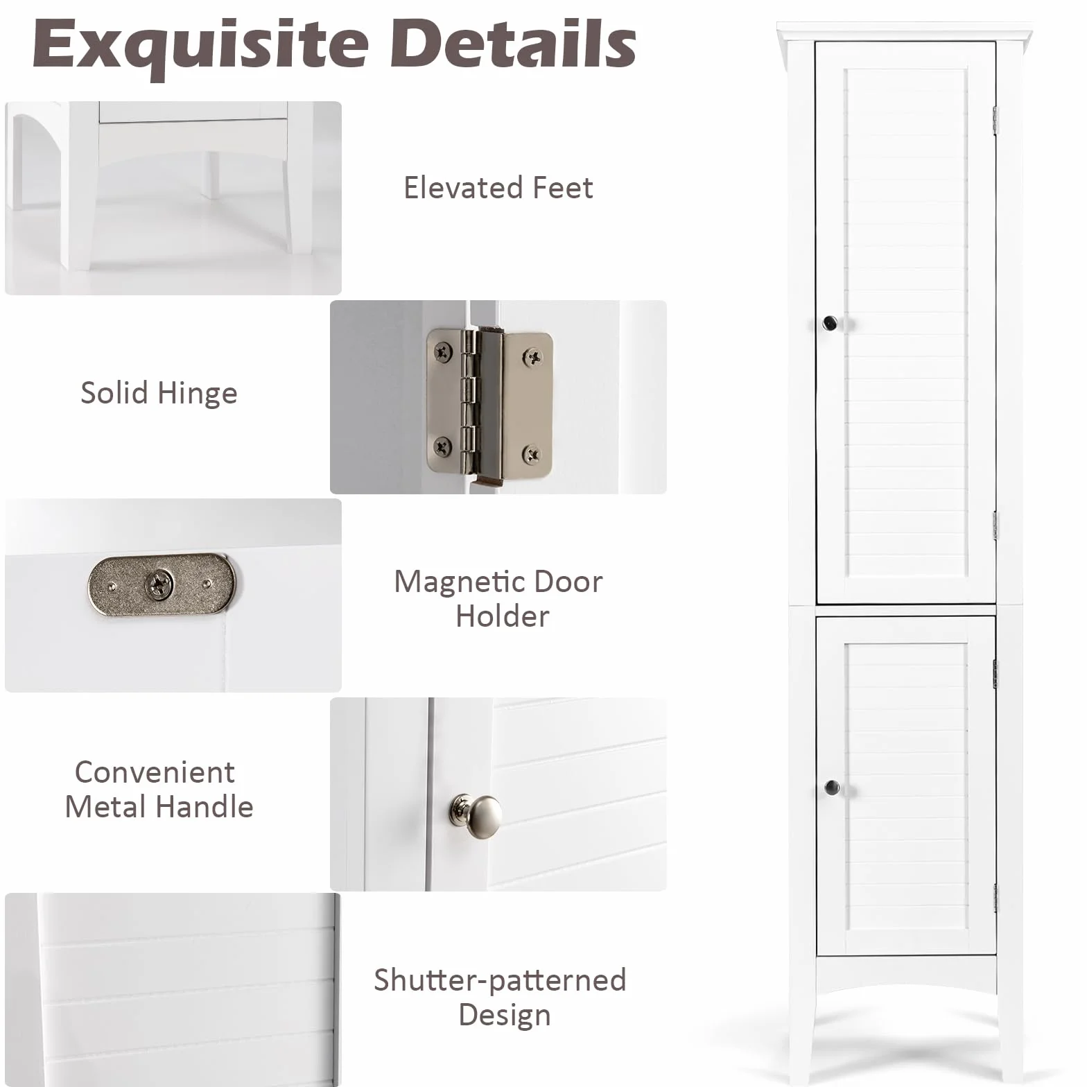 LIFEZEAL Armario Alto de baño con 2 Puertas, 37x37x160 CM Mueble Alto de Aseo, Mueble de Madera de 5 Niveles, Capacidad de Carga 10 KG por Estante (Blanco)