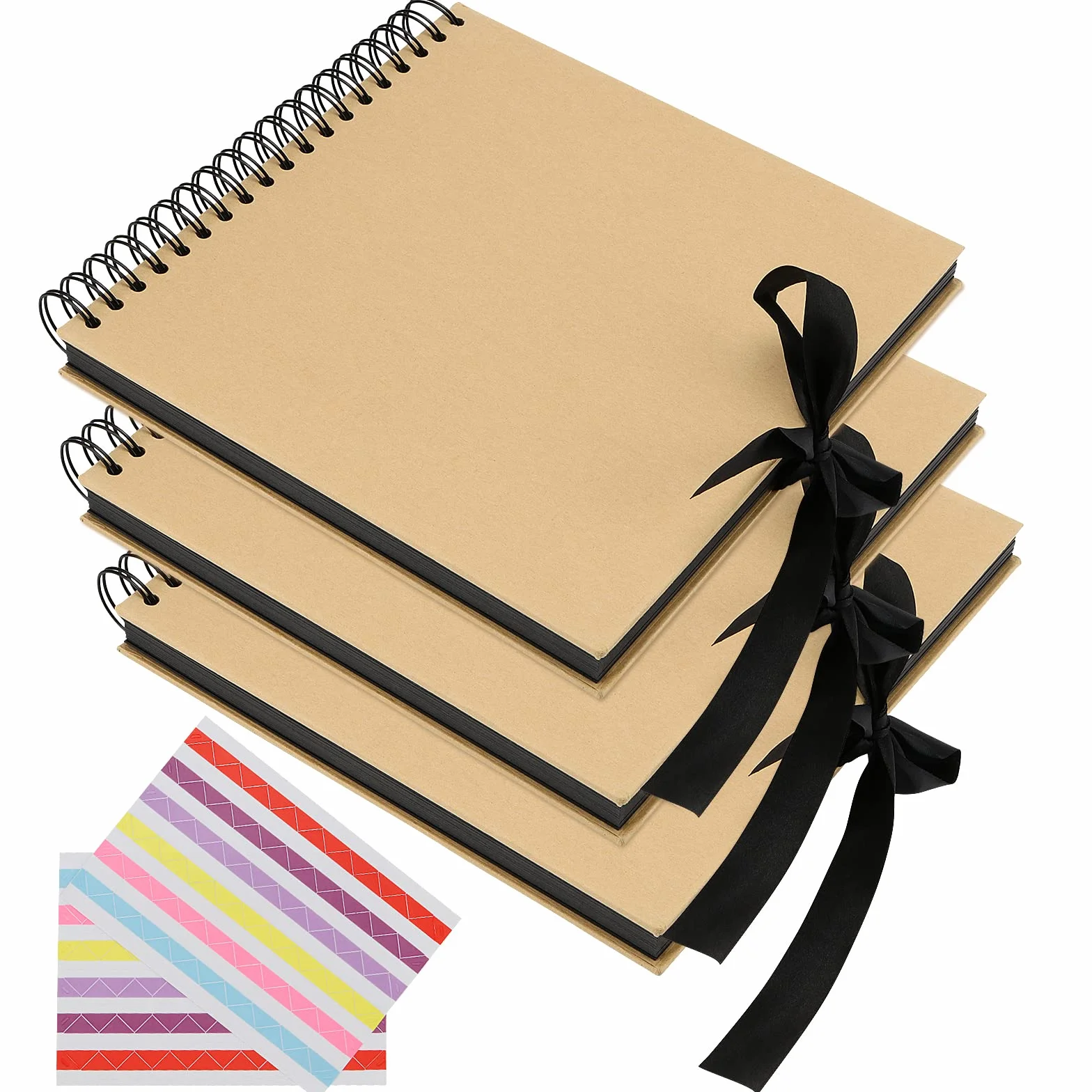 SINJEUN Álbum de fotos de 10 x 10 pulgadas, álbum de recortes con páginas negras, libro de recortes hecho a mano, libro de invitados de boda para aniversario, viajes, ducha, 75 páginas