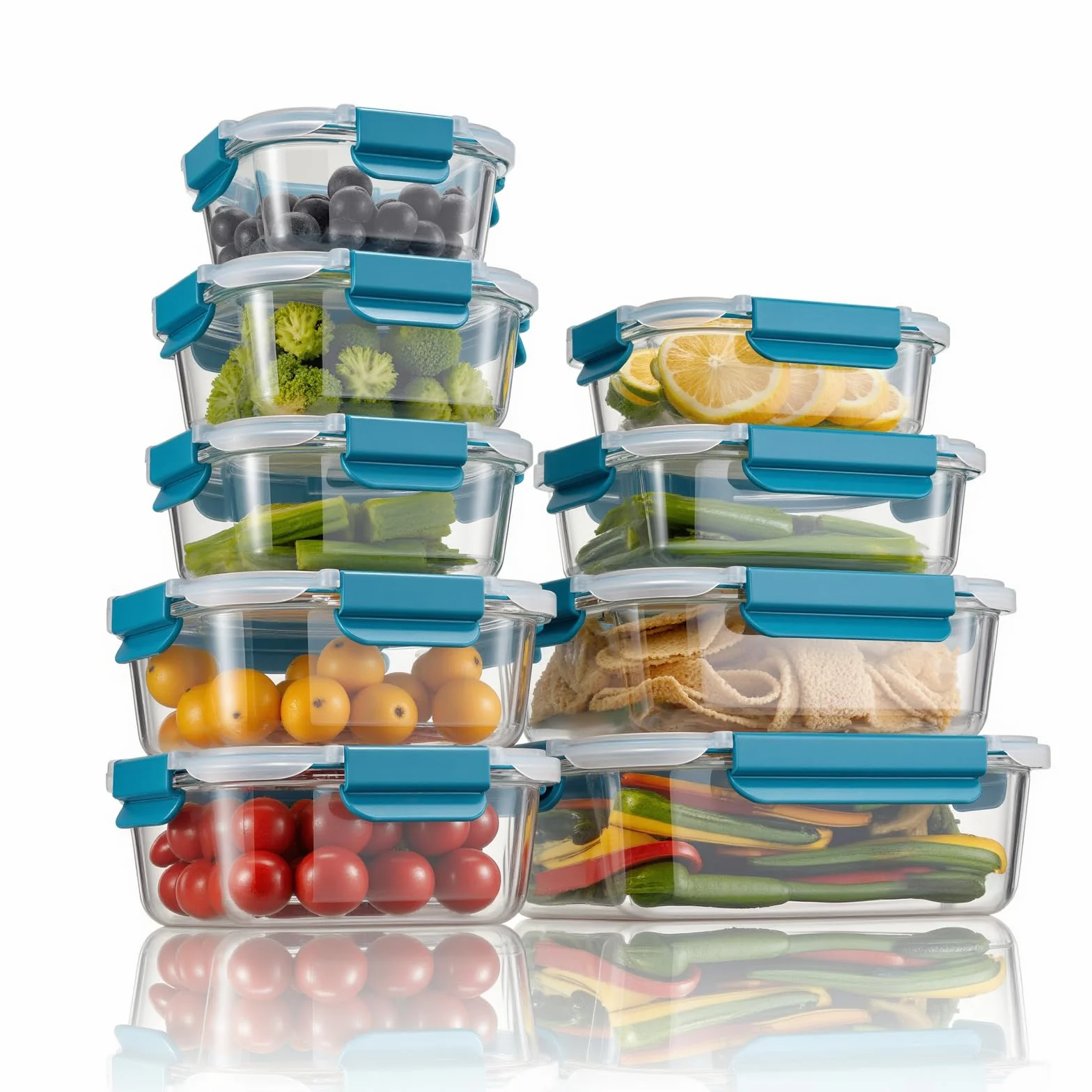 Fenger Juego de recipientes de cristal para alimentos, 18 piezas (9 recipientes, 9 tapas transparentes), aptos para lavavajillas, microondas y congelador, a prueba de fugas, sin BPA