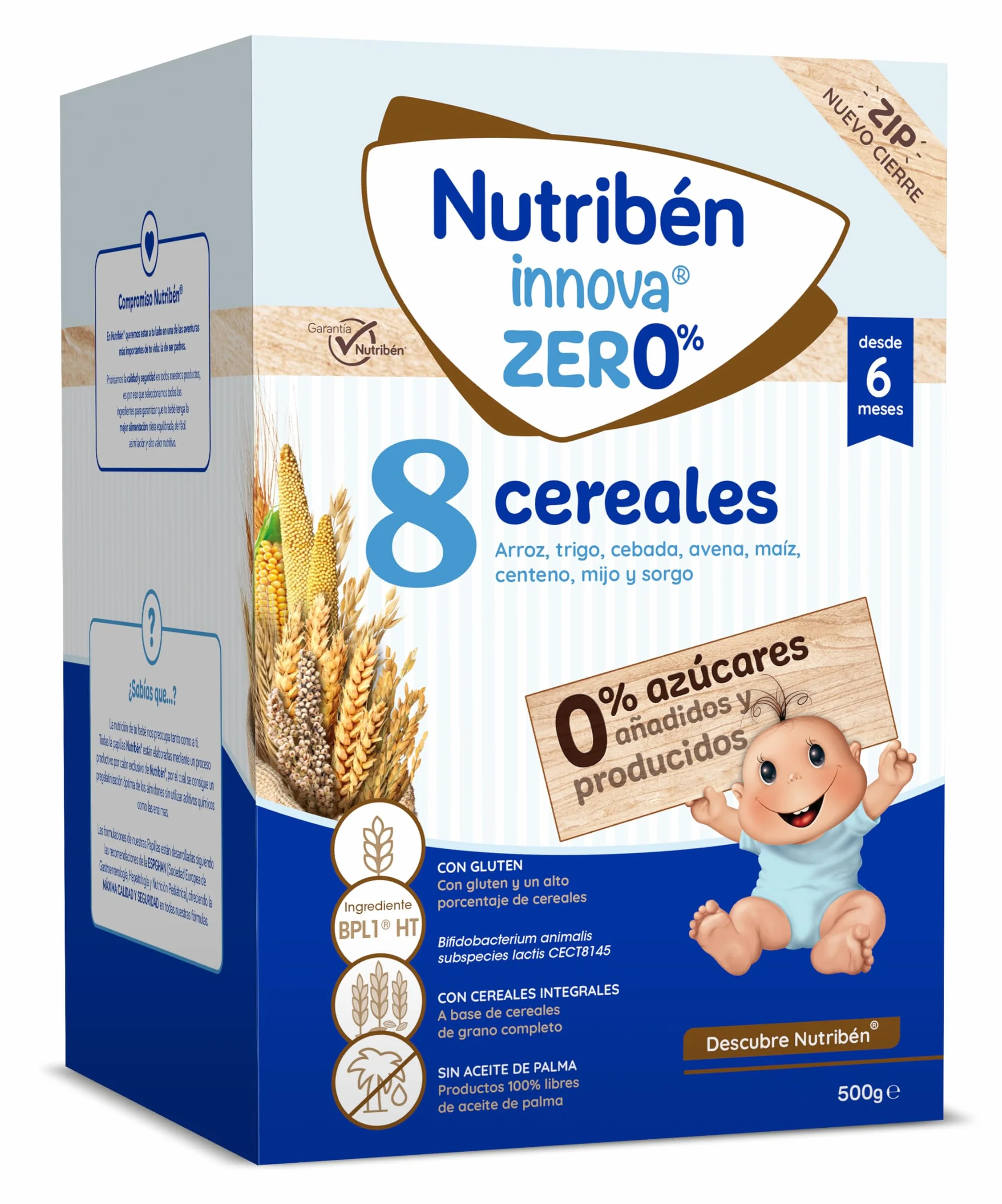 Nutribén innova ZERO 0% 8 Cereales 500g Bebés a Partir de 6 Meses 0% Azúcares Añadidos Cereales Integrales
