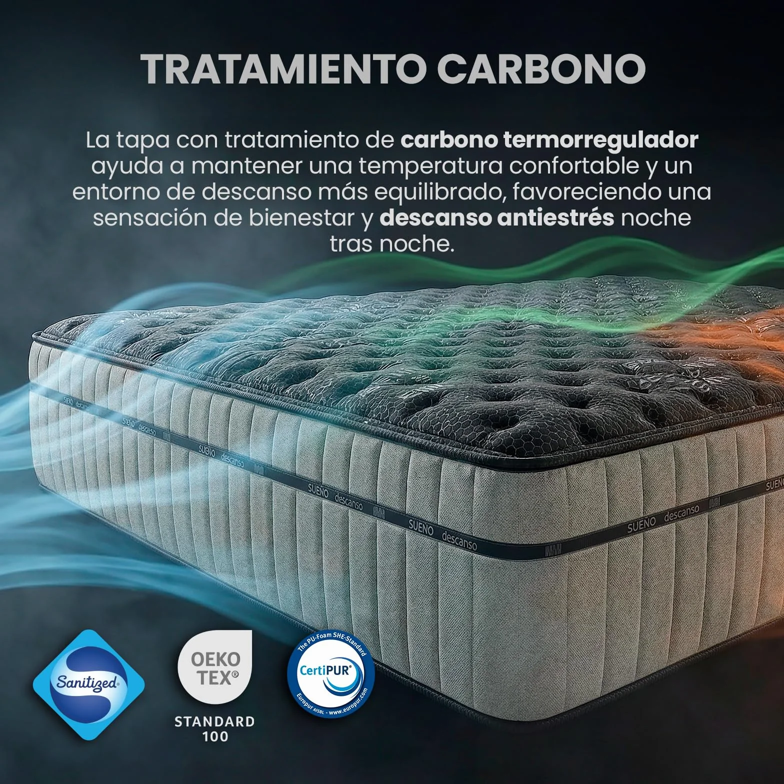 Colchón Viscoelástico Zenith Relax 135x190 cm Altura 30 cm Firmeza Alta Antiácaros Antibacteriano Hipoalergénico