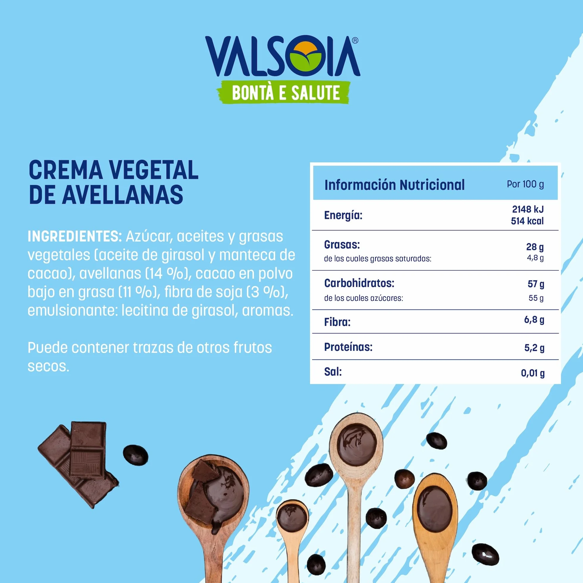 Valsoia Crema Vegetal de Avellanas 100% Vegetal Rica en Fibra Sin Gluten 4 Paquetes 200g
