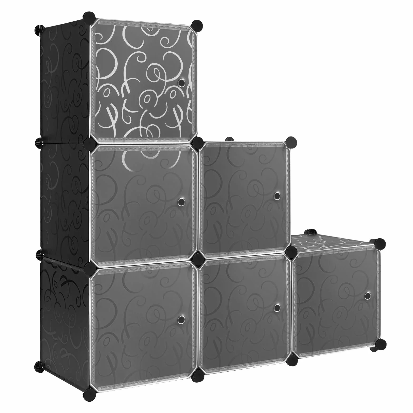 WOLTU Armario Modular de 6 Cubos, Organizador de Almacenamiento de Plástico con Puertas Imán, Negro