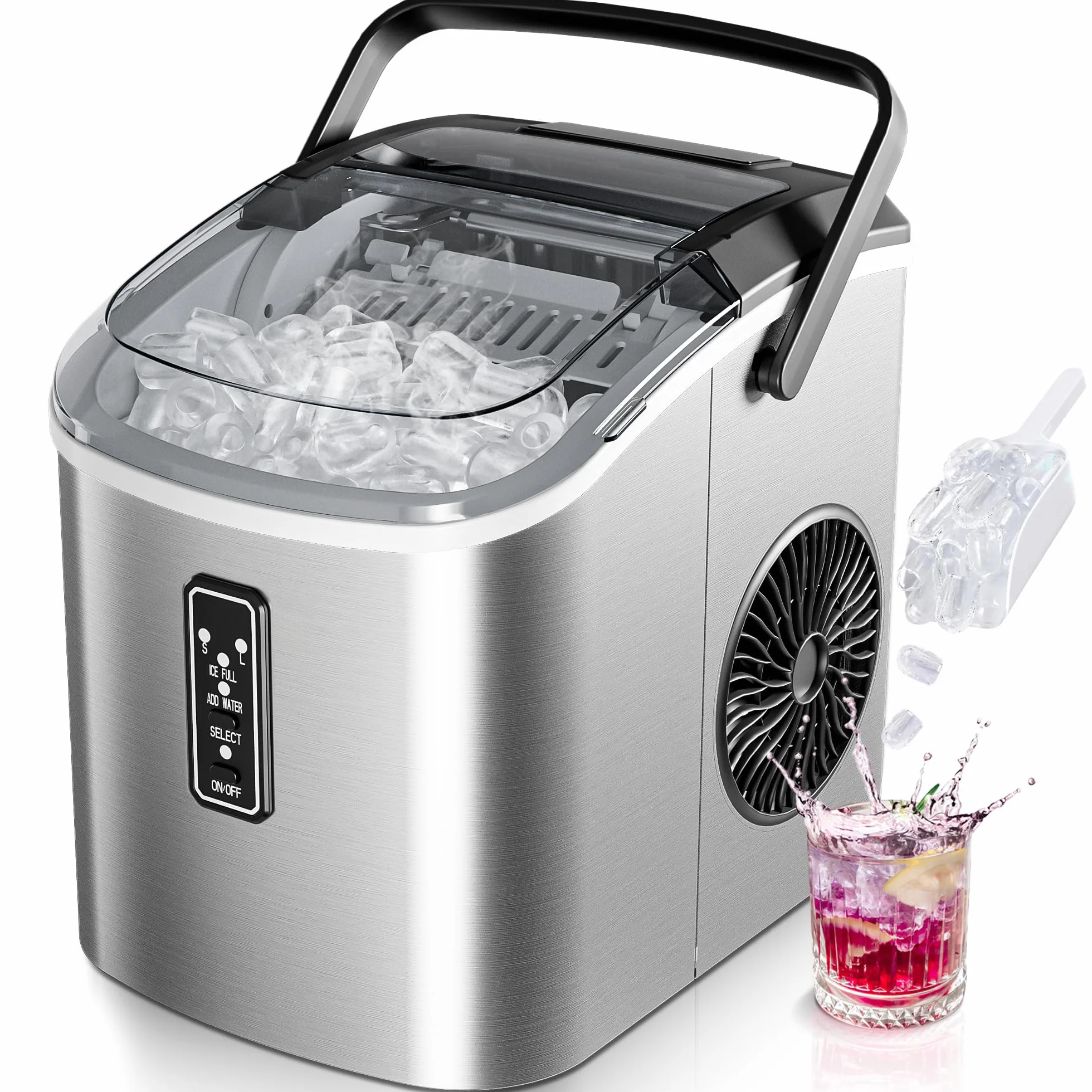 EUHOMY Máquina de Hielo 12Kg/24H Autolimpiable, 9 Cubos en 6 Minutos, Plateado