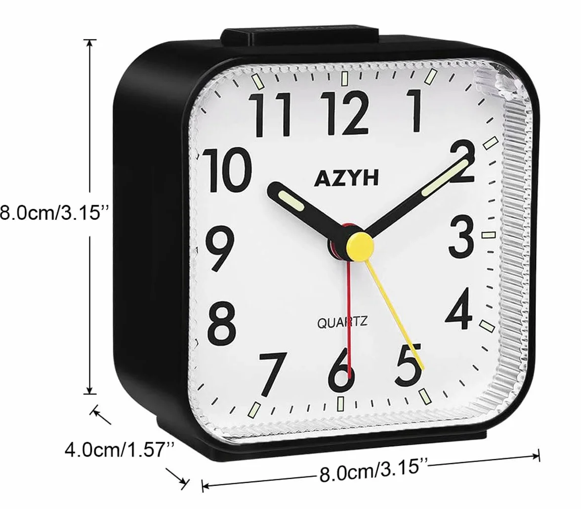 Azyh Despertador Analógico Sin Tictac Con Luz, Funciona Con Pilas, Alarma Fuerte, Función de Repetición, Silencioso, Luminoso, Portátil y Pequeño