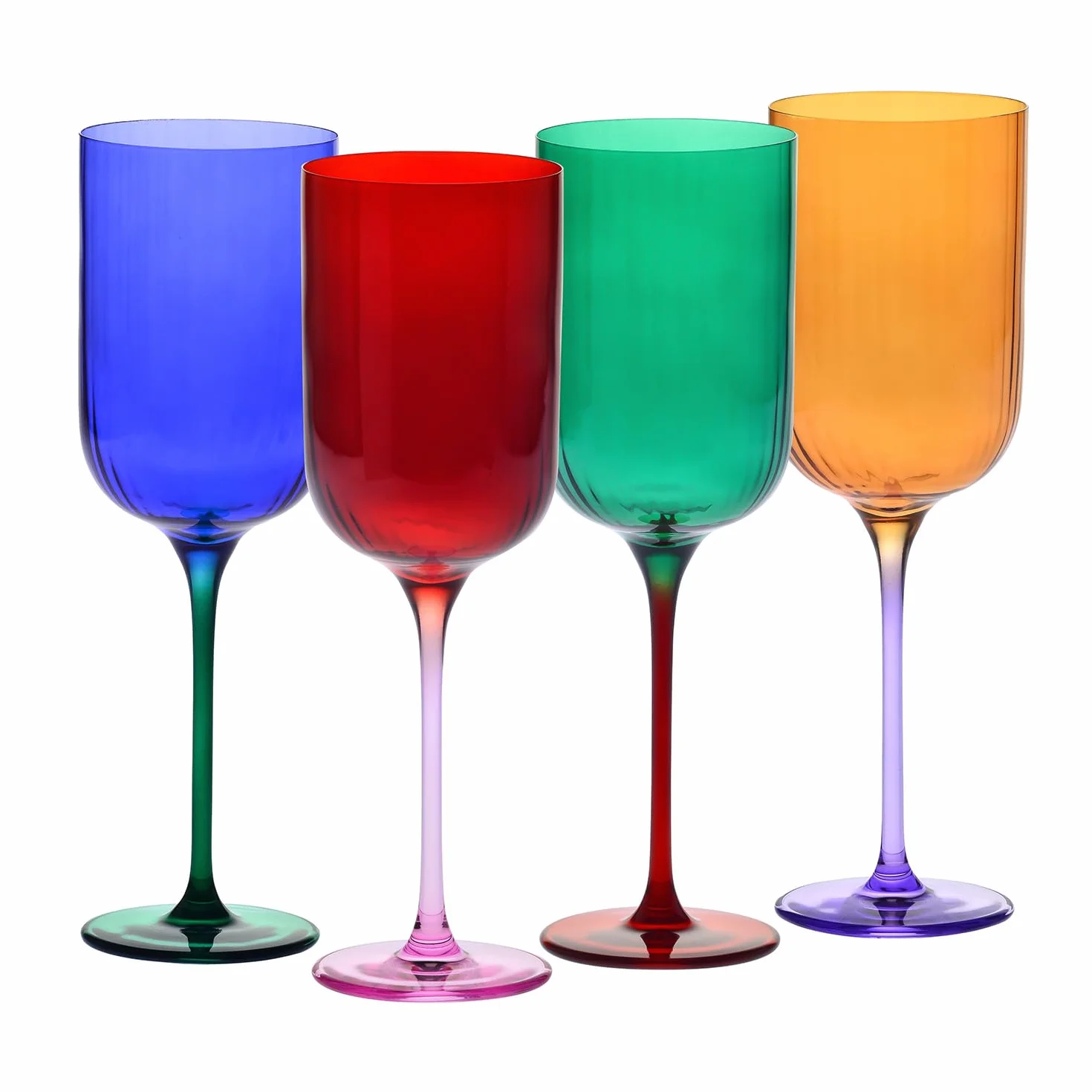 Copas de vino de 350 ml – Juego de 4 piezas – Colección Aurora – Rojo y verde – Cristal – Hechas a mano y coloreadas – Elegantes y modernas – Ideal como regalo