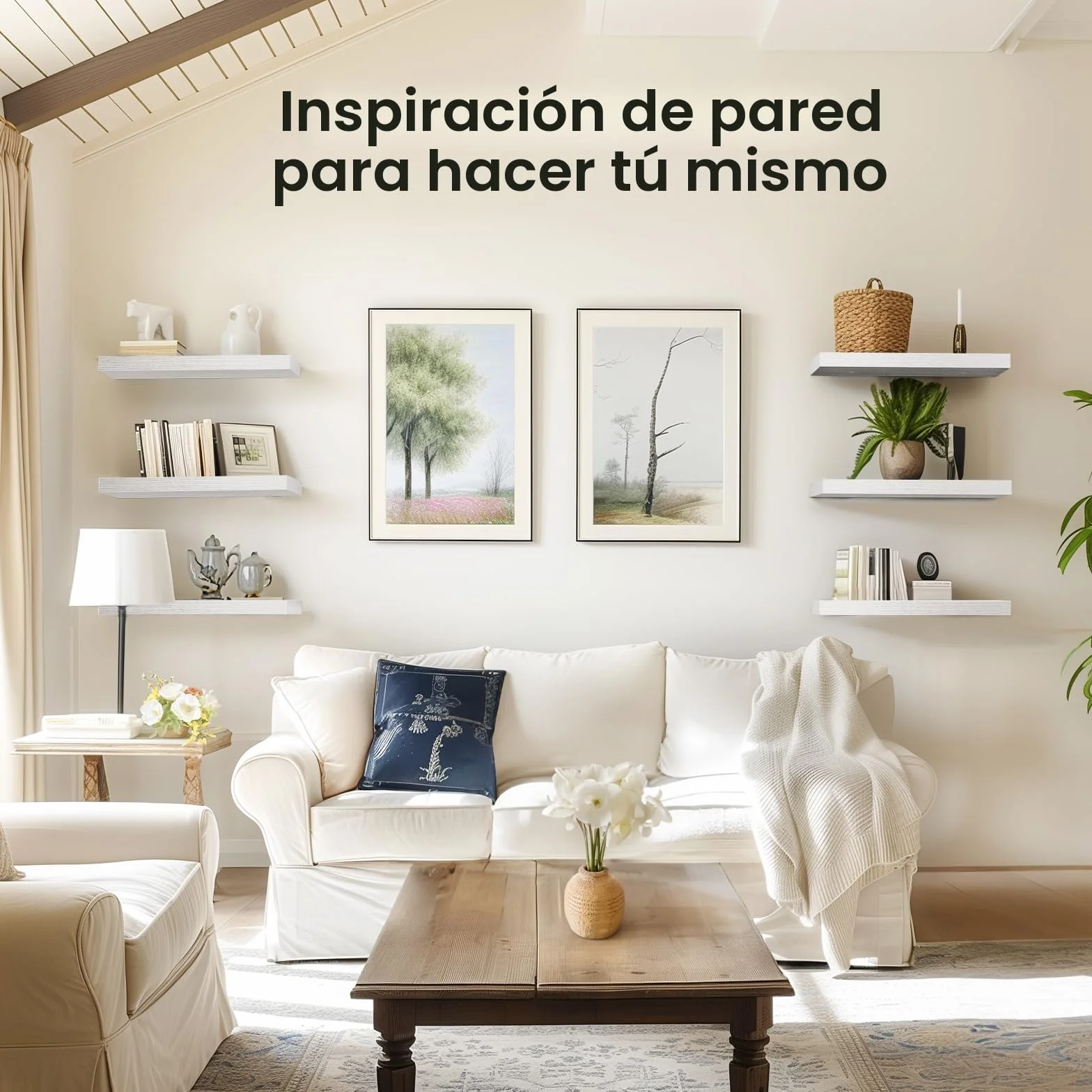 AMADA HOMEFURNISHING Estantes Flotantes Pared Juego 3 Unidades Blanca Soportes Invisibles AMFS08