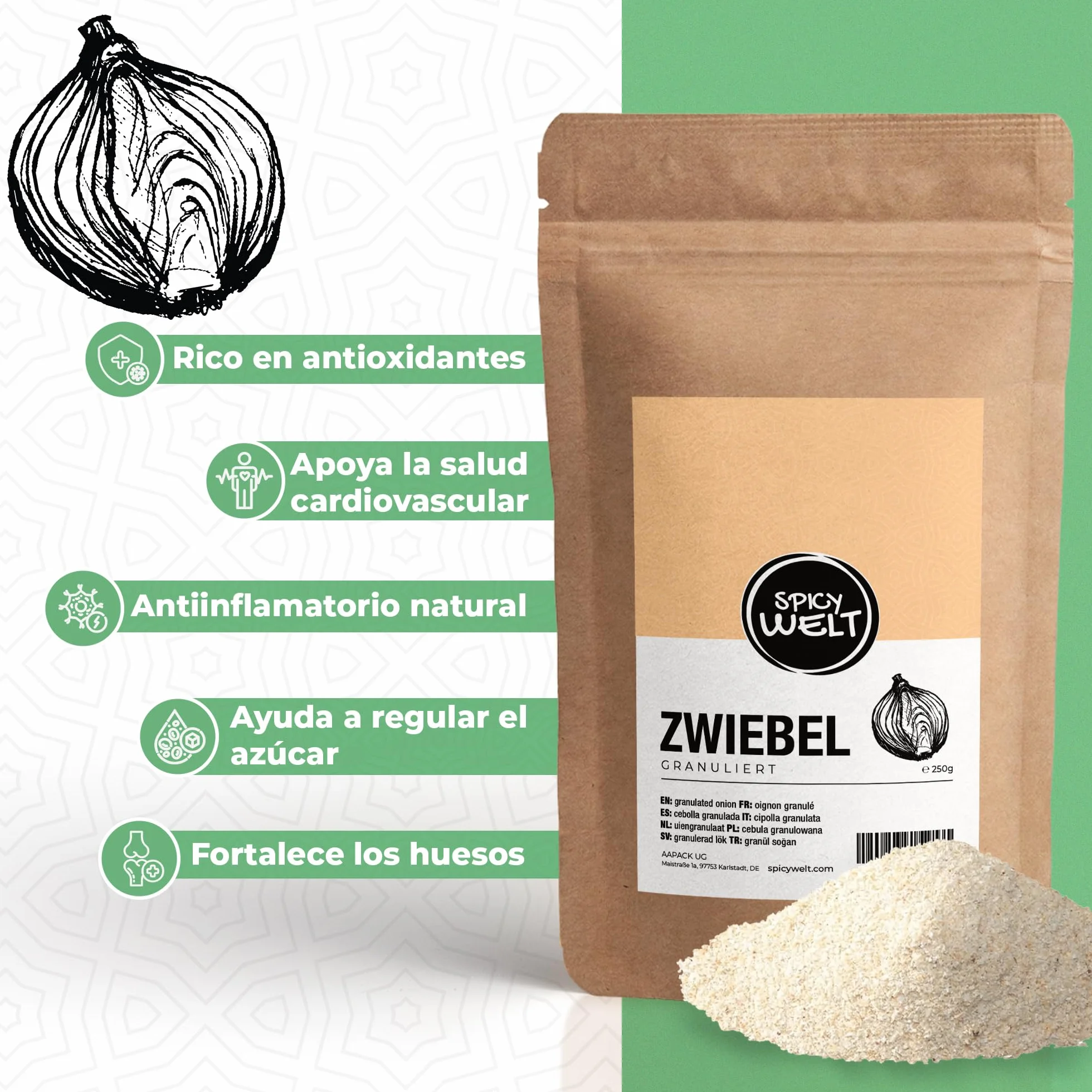 Cebolla Granulada 500g - Cebolla Deshidratada en Gránulos para Guisos, Salsas y Adobos 100% Natural