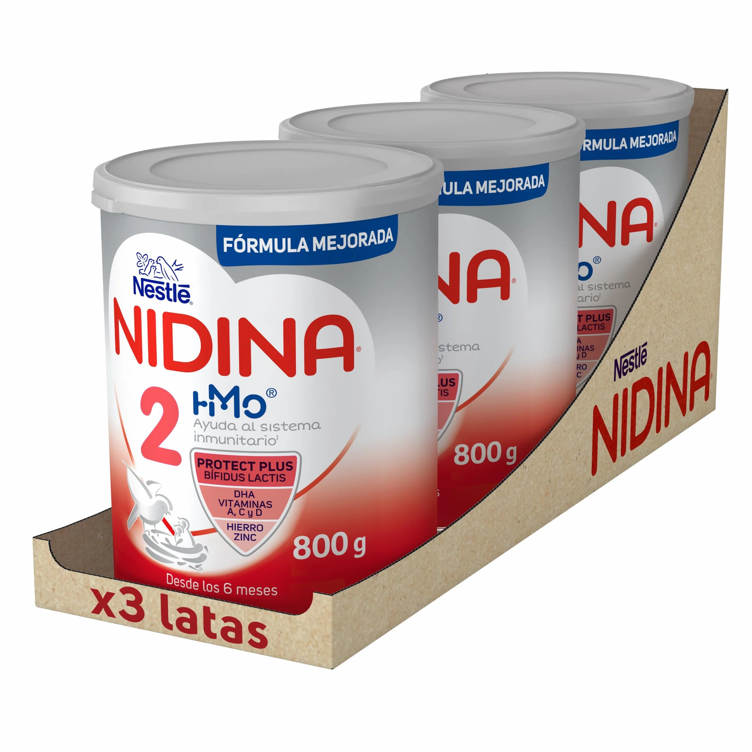 Nestlé NIDINA 2 Leche De Continuación en polvo para bebés 6 meses, 3 x 800g