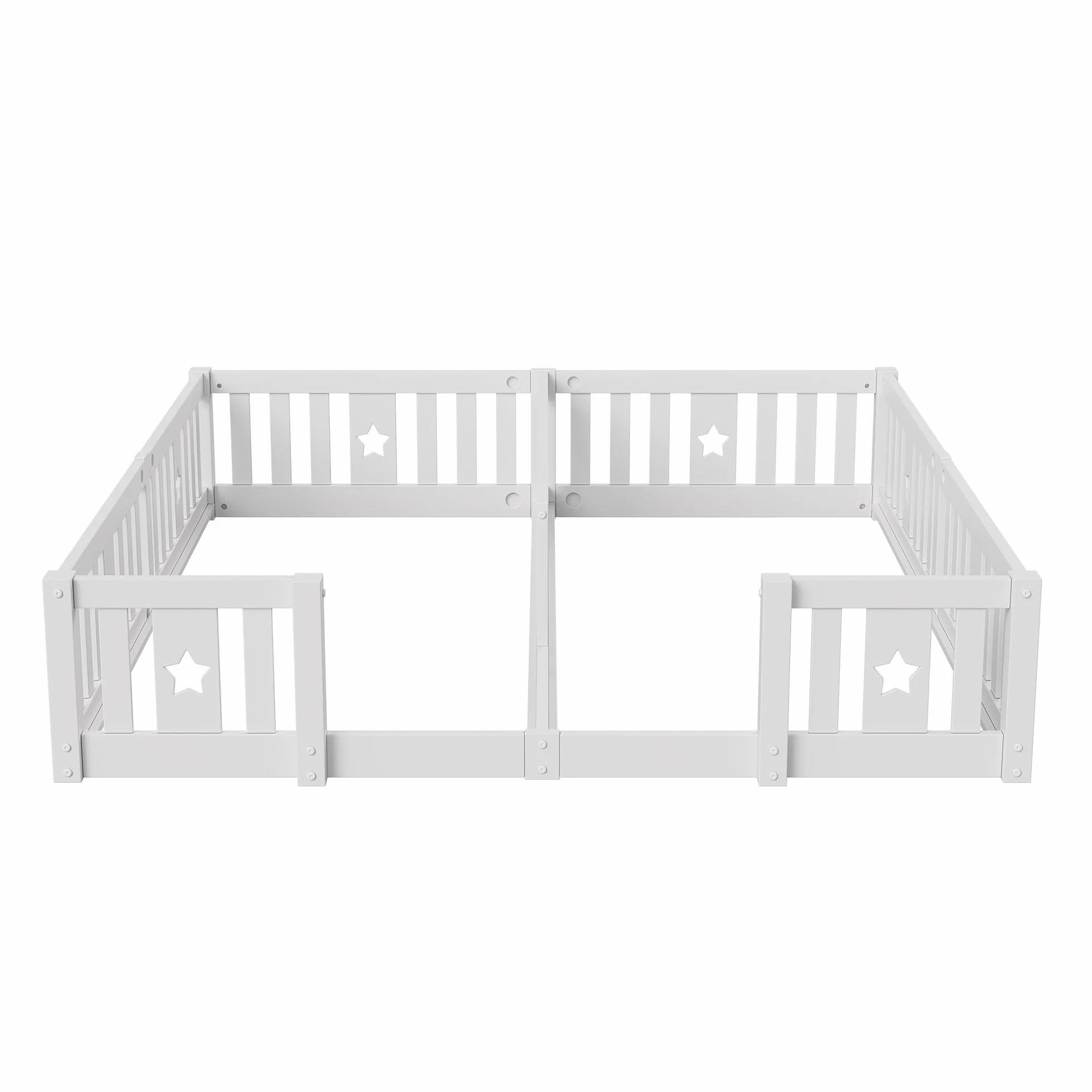 Montessori Cama infantil doble 2 x (90 x 200 cm), marco de madera con barrera de seguridad para 2 niños, color blanco y sin somier de láminas)