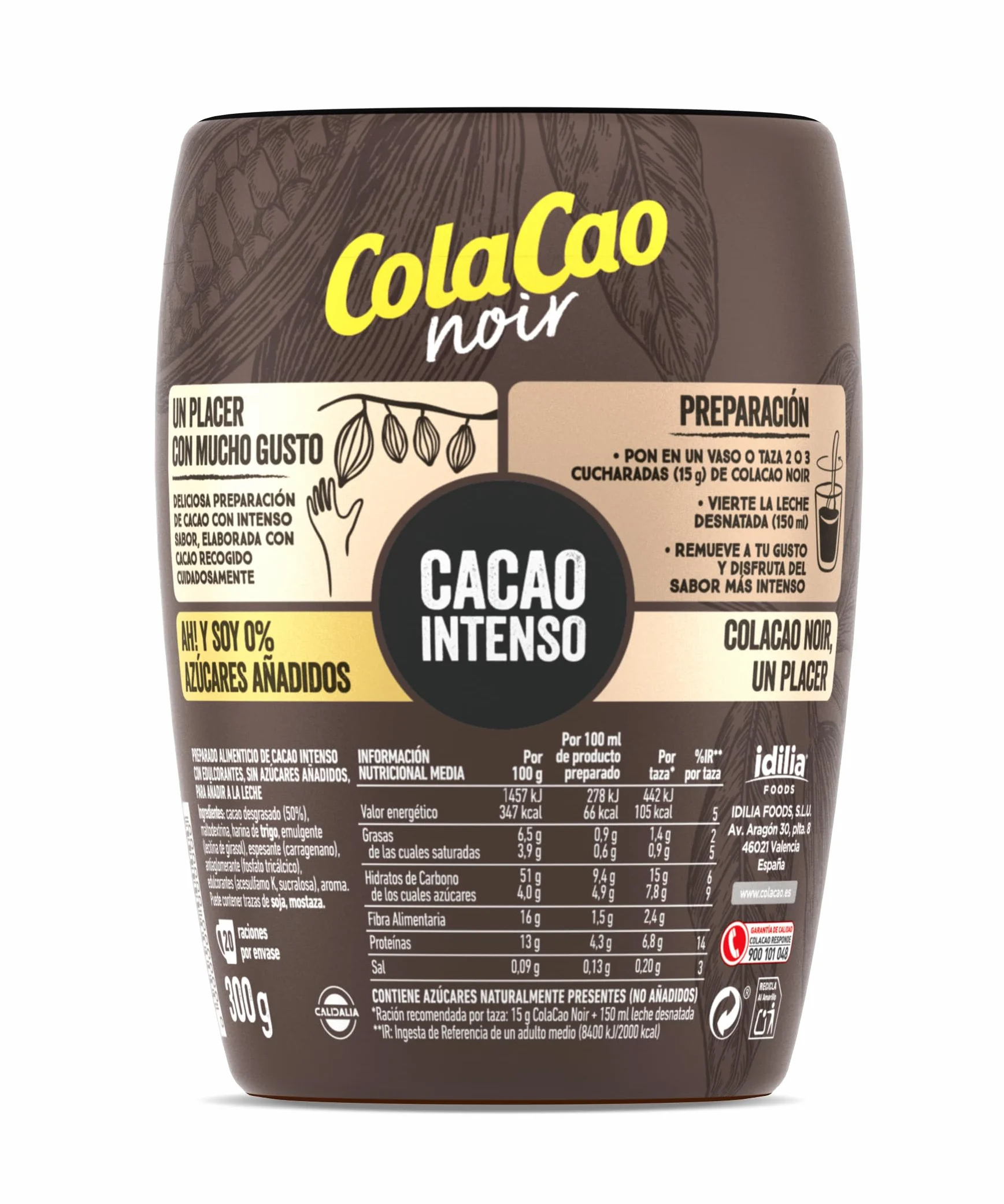 ColaCao Noir 0% Azúcares Añadidos, 300g