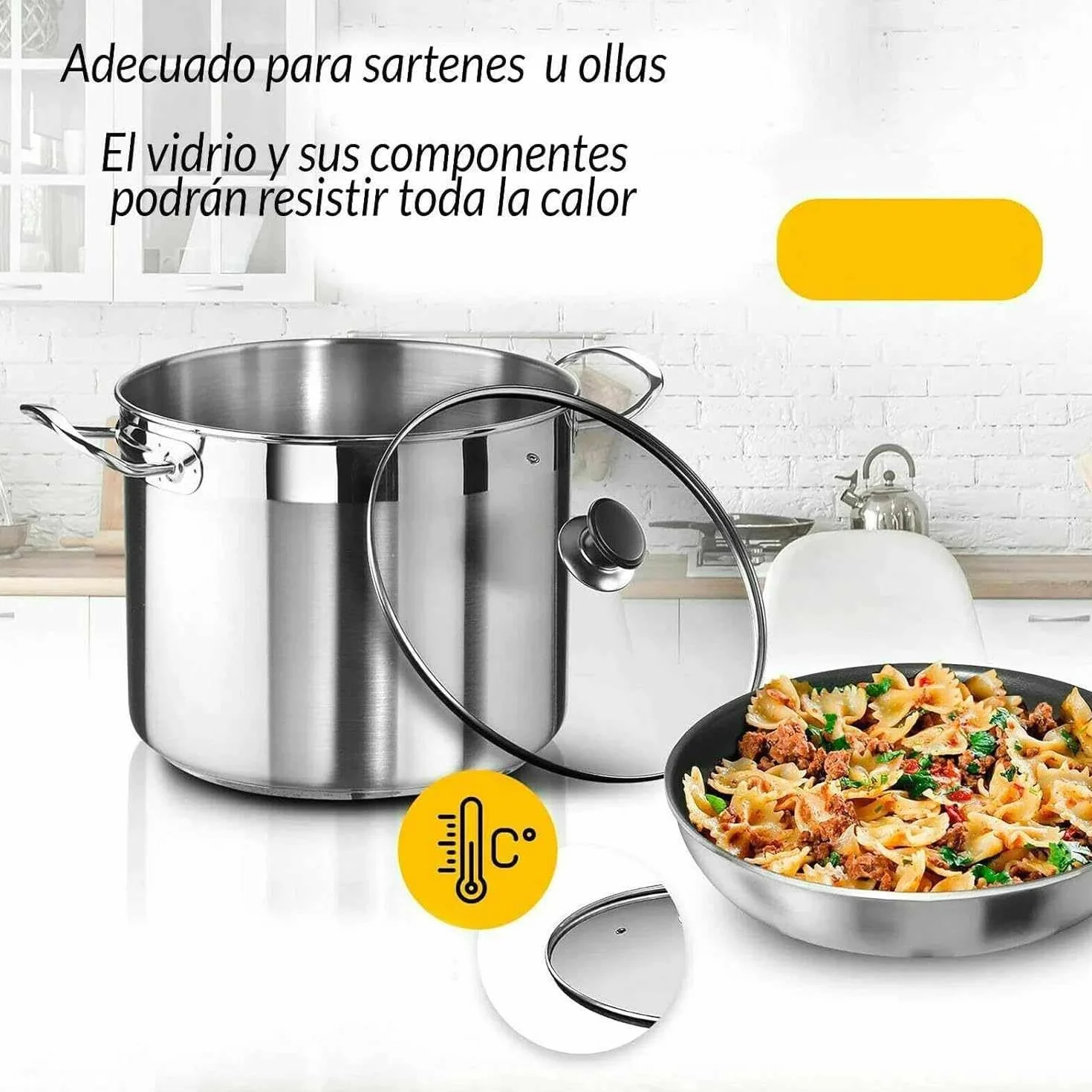 CHEFZOCO Tapa de Cristal para Sarten 28 cm, Tapadera de Vidrio Multiusos Resistente Altas Temperaturas