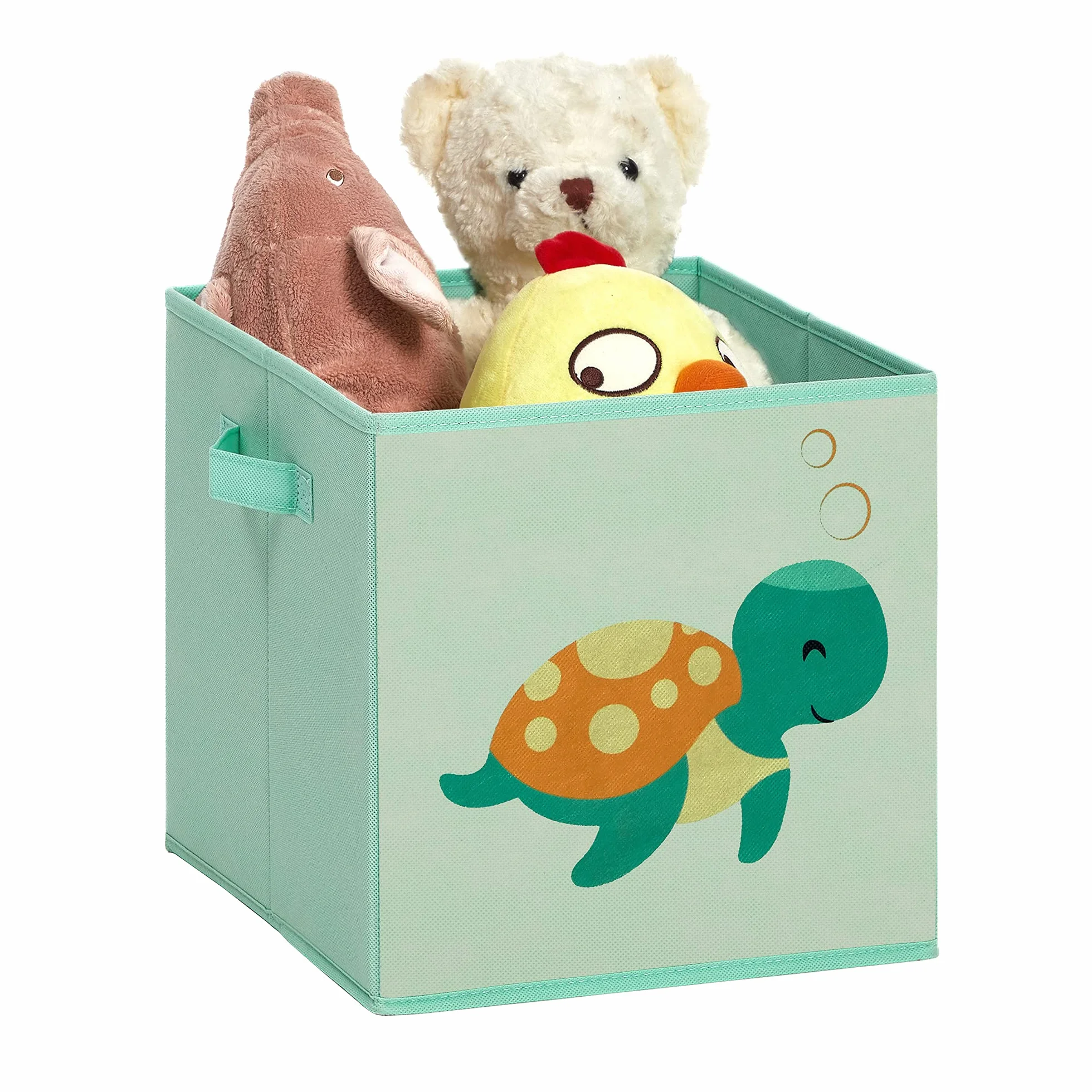 SONGMICS Caja organizadora de tela para juguetes, juego de 3, plegable con asas, 30x30x30 cm, azul verde rosa