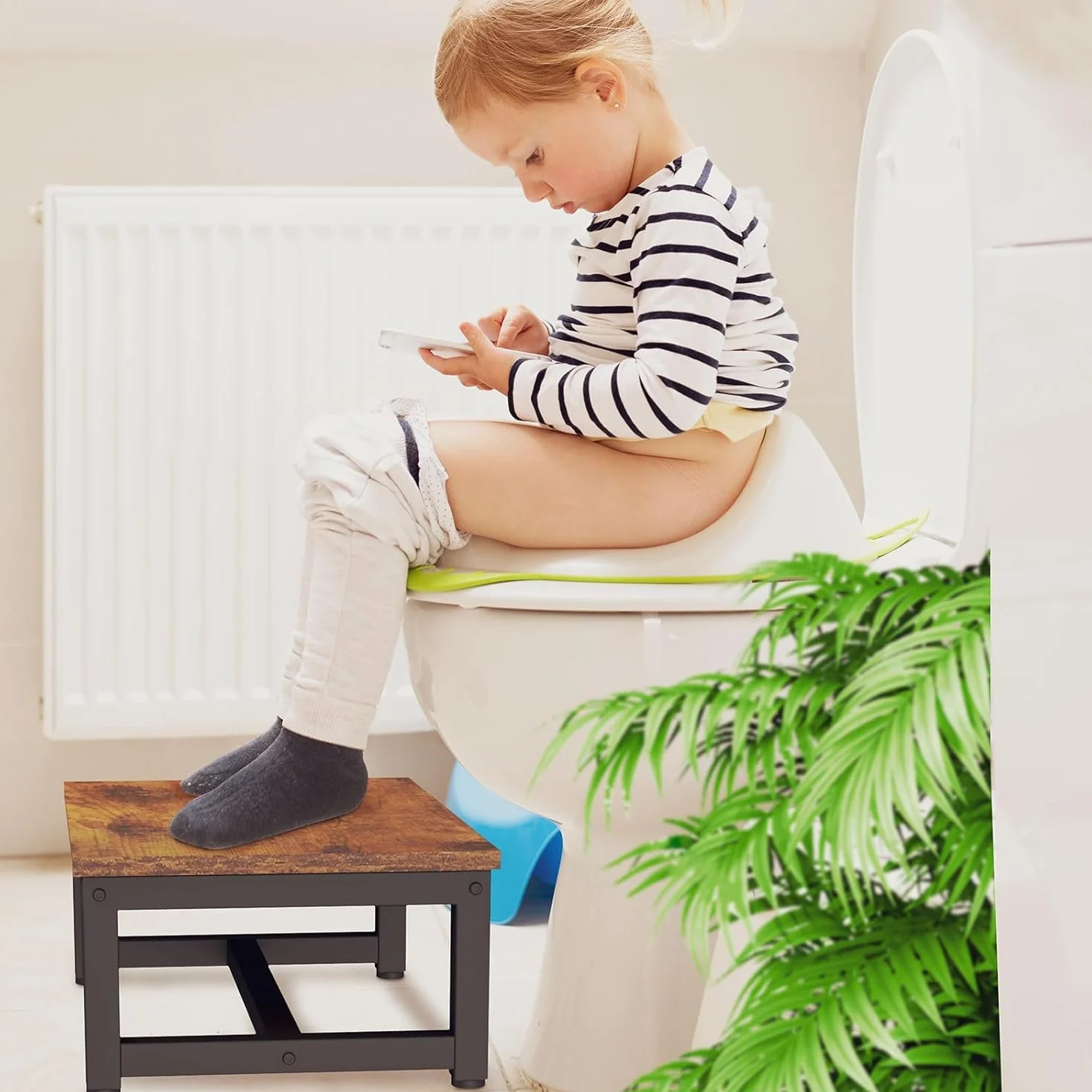 IBUYKE Taburete de Madera para Adultos Niños, Peldaño Resistente con Capacidad de 500 Lbs, Taburete de Madera Antideslizante para Camas Altas Sala de Estar Baño Cocina, Marrón Rústico TBD001H