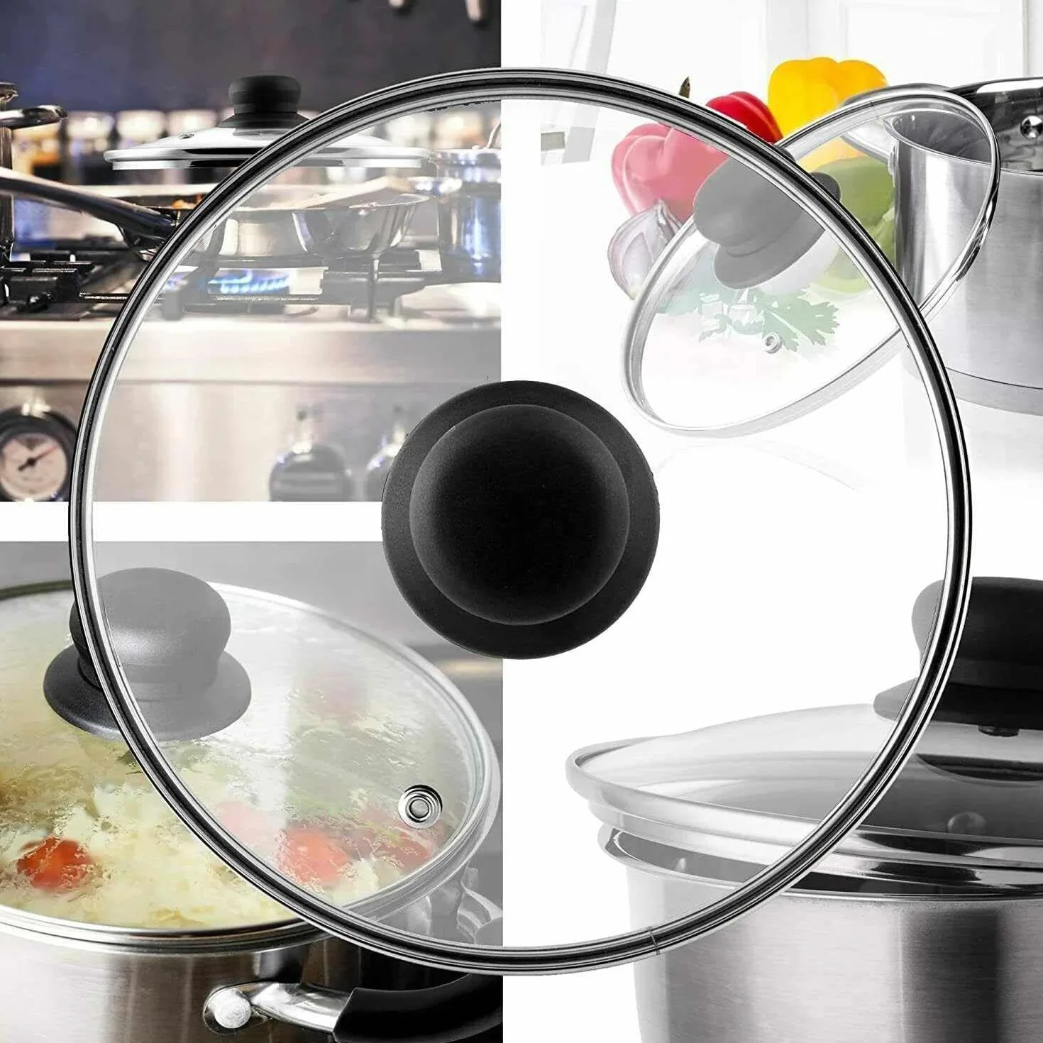 CHEFZOCO Tapa de Cristal para Sarten 28 cm, Tapadera de Vidrio Multiusos Resistente Altas Temperaturas