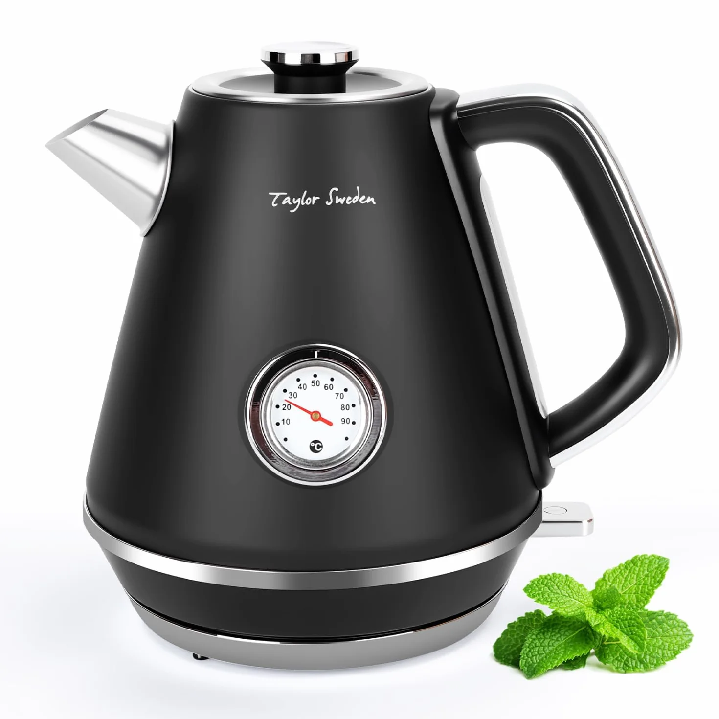 Taylor Swoden Aladin - Hervidor de agua eléctrico retro, 2200W, inalámbrico, diseño retro, 1,7 litros, acero inoxidable, apagado automático, ventana para visualizar la temperatura. | Con indicador de temperatura analógico, indicador de nivel de agua ilumi