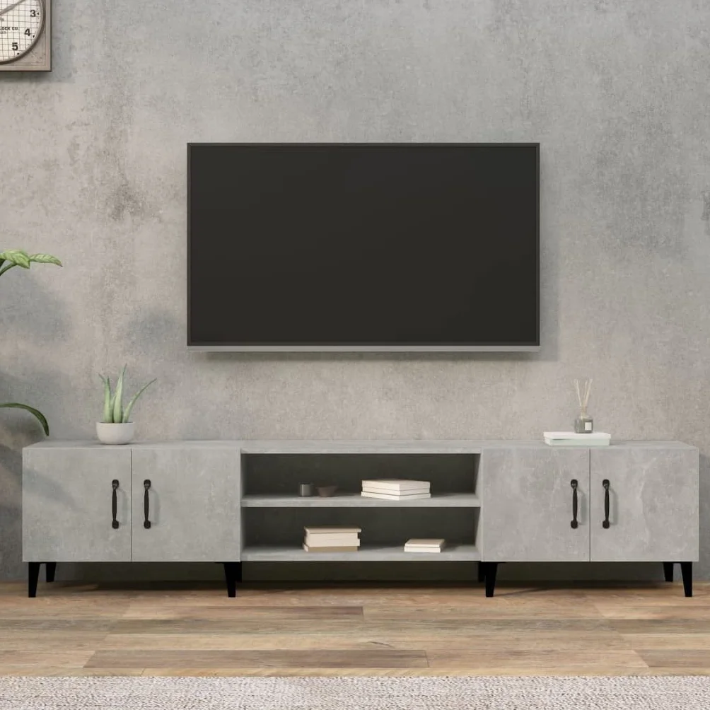 vidaXL Mueble de TV Madera contrachapada Gris hormigón 180x31,5x40 cm, Soporte de TV, Armario Auxiliar, Armario para Equipos de música, Armario de TV