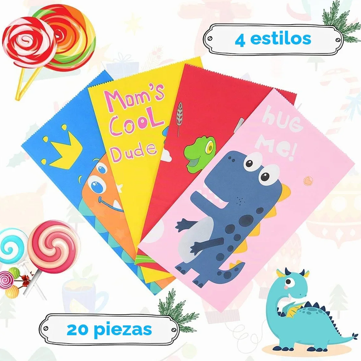 Flintronic 20PCS Bolsas de Regalo de Papel, con 24 Pegatinas de Dinosaurios (2 Piezas), Bolsas Kraft para Dulces, Fiesta Infantil, Celebraciones,Cumpleaños,Halloween,Navidad