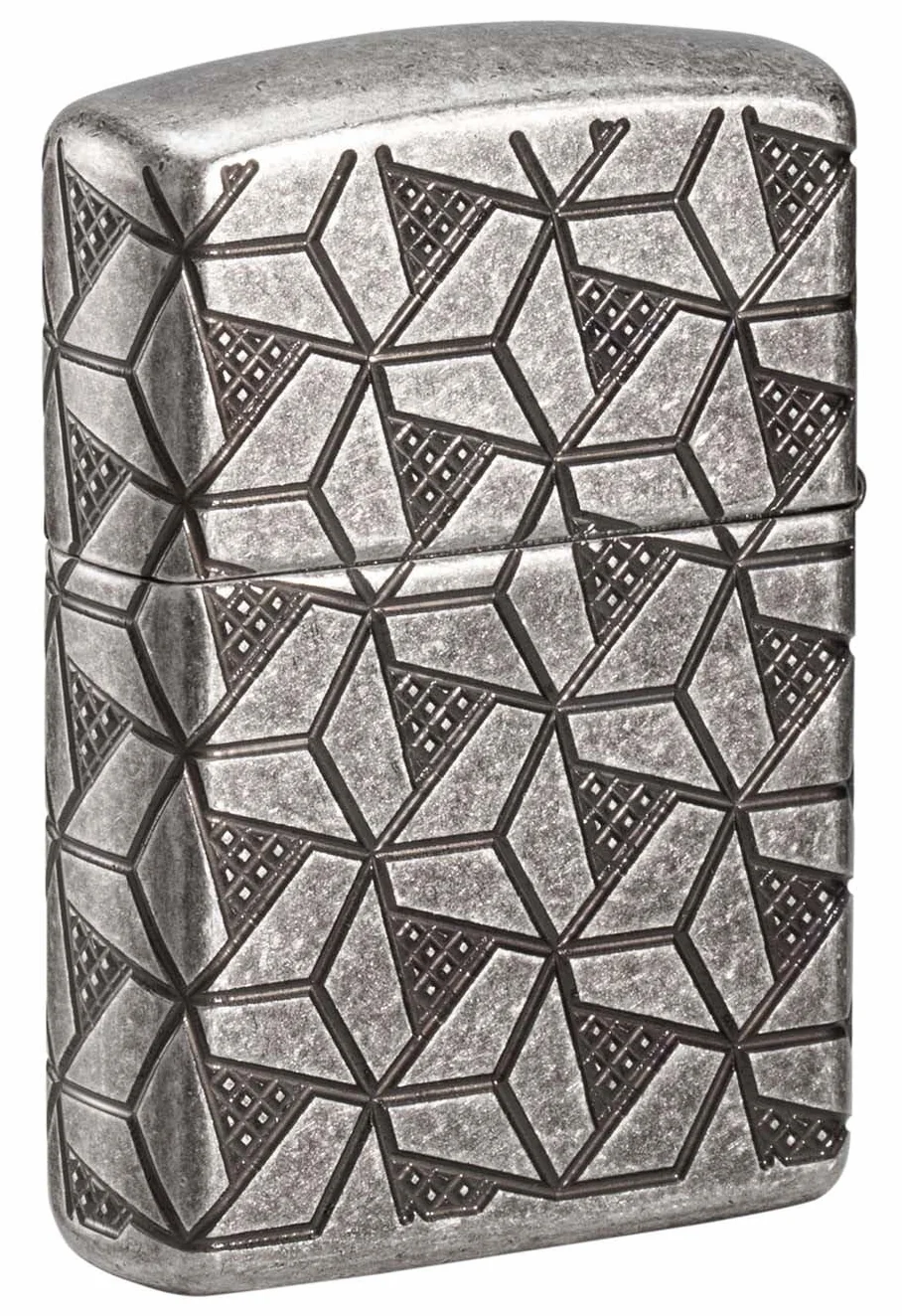 ZIPPO Armor Case Silver Plate Geometric Pattern 60006120 8-Sided Deep Engraved Lighter Petrol Lighter