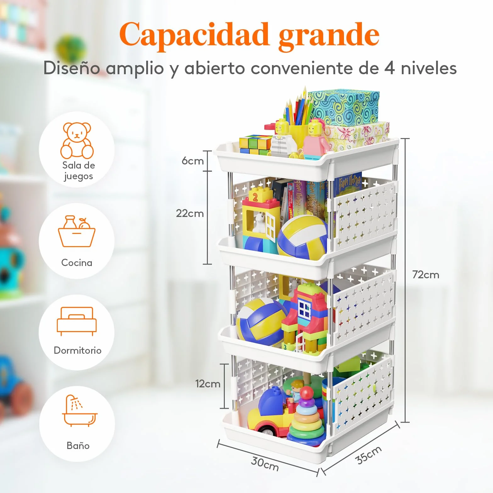 Lifewit Cestas Apilables de Almacenamiento, Carrito de Plástico de Niveles para Cajones para Armario y Fruteros de Cocina, Organizador de Almacenamiento, 100.1 cm, Blanco, 100.1 Niveles