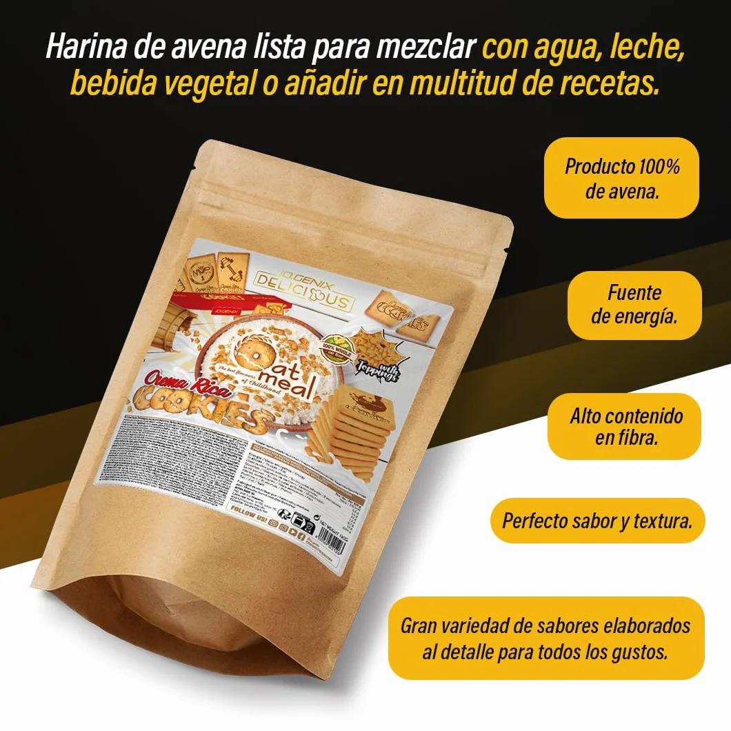 iO.GENIX Harina de Avena Integral 1kg Proteína Bajo Azúcares Crema Rica Cookies