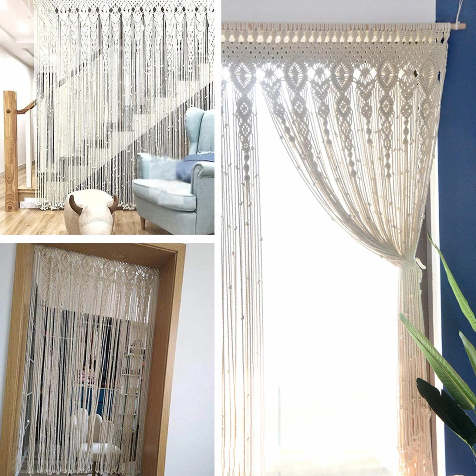 Tapiz de macramé para colgar en la pared, cortina tejida a mano, decoración bohemia