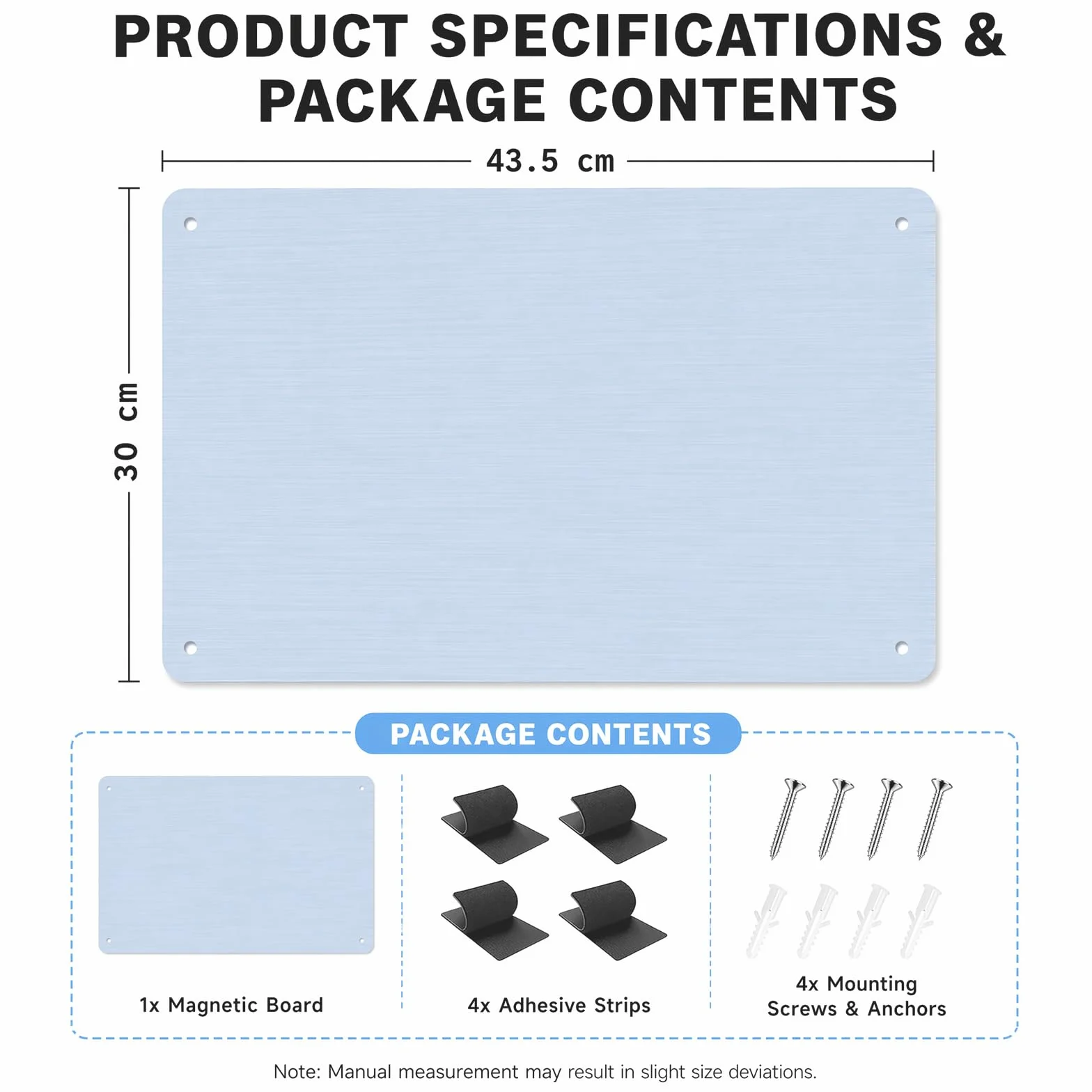 Pizarra Magnetica Azul 43x30 cm, Tablero de Anuncios Magnetico para Nevera, Oficina