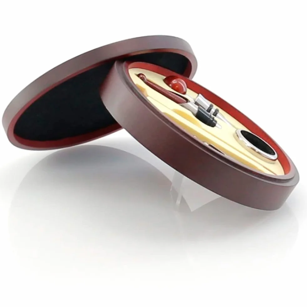 Elegante juego set de vinos con sacacorchos, dosificador, Recoge gotas, tapón y termómetro. Regalos orginales cumpleaños hombres, día del padre, novios, maridos, agradecimientos o Navidad.