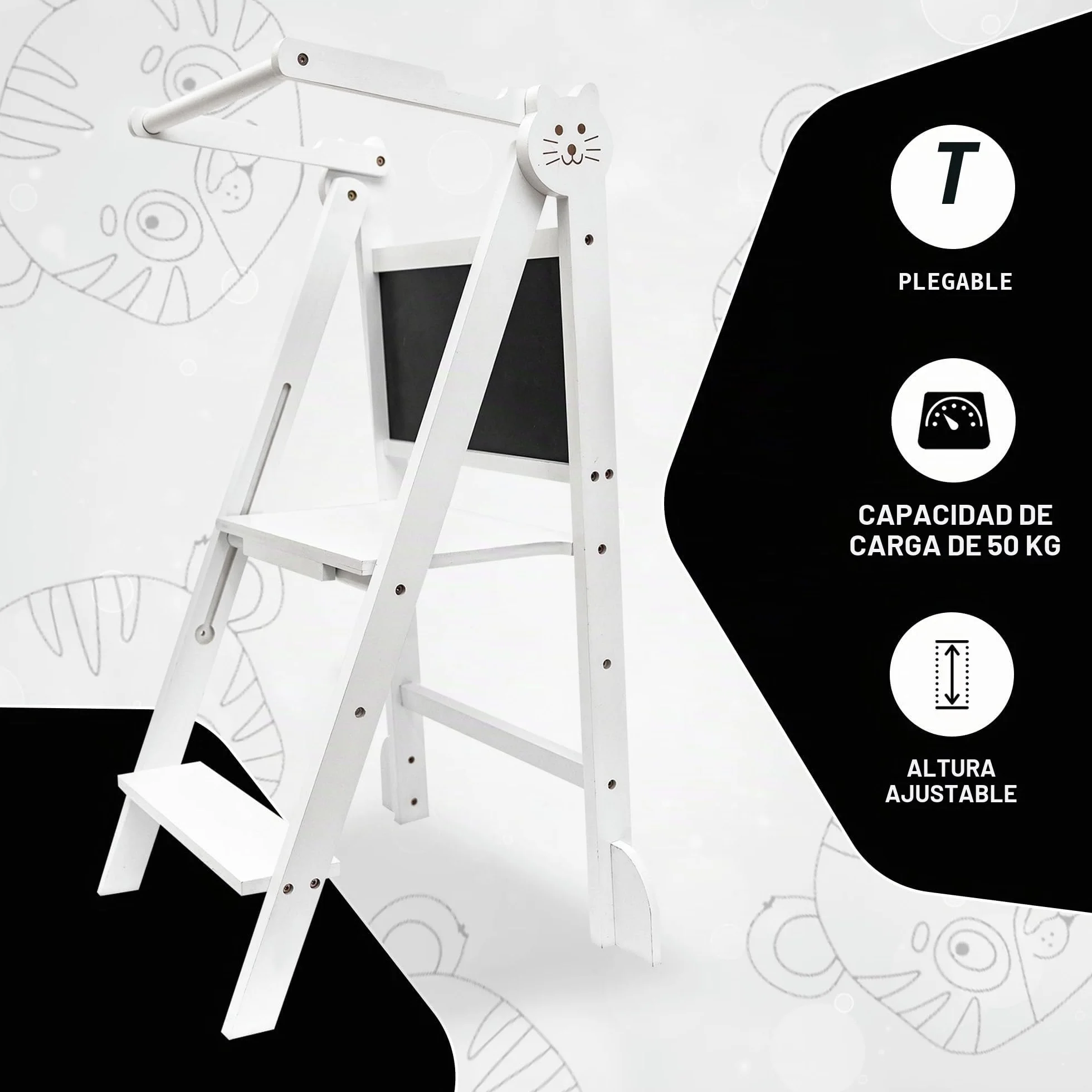 OemmieTorre de Aprendizaje - Torre Montessori - Escalera Plegable para Niños (Blanco)
