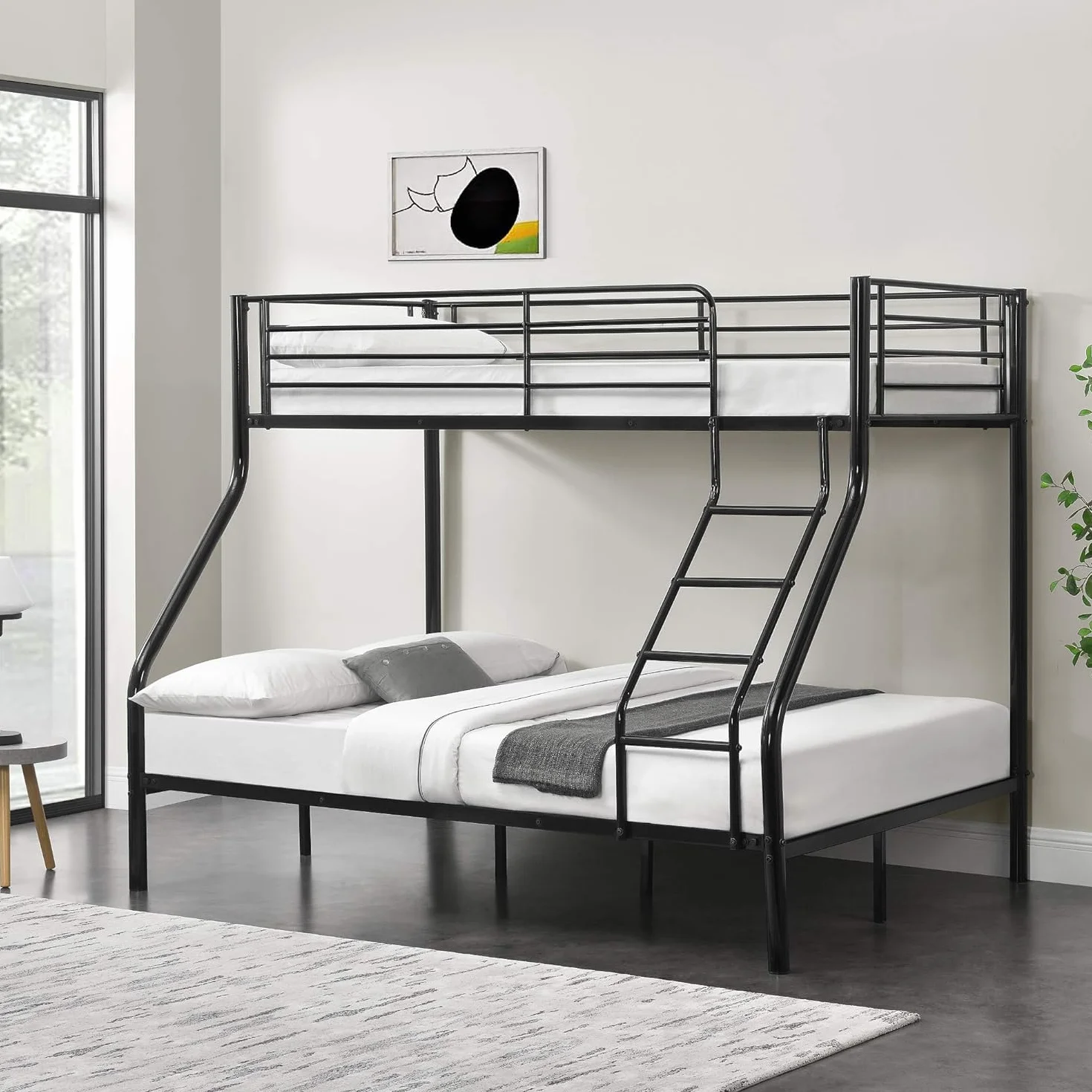 Litera de 90 x 200/140 x 200 cm con Somier, Cama Infantil con Escalera y Protección Anticaídas Cama Alta - Negro