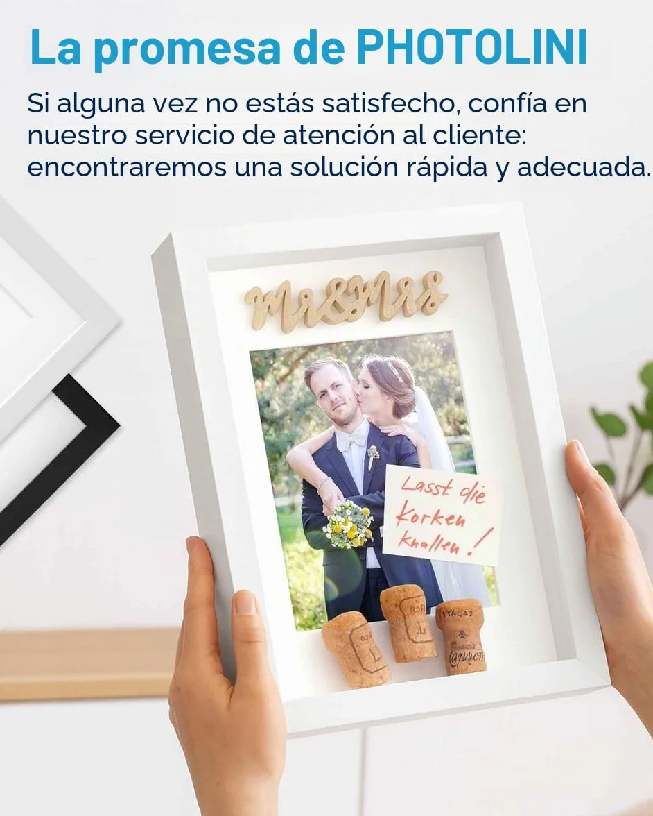 PHOTOLINI 3D Marco de fotos 40x50 cm para rellenar, blanco, marco con profundidad para objetos de hasta 3 cm, madera MDF con paspartú y cristal - para manualidades y como regalo