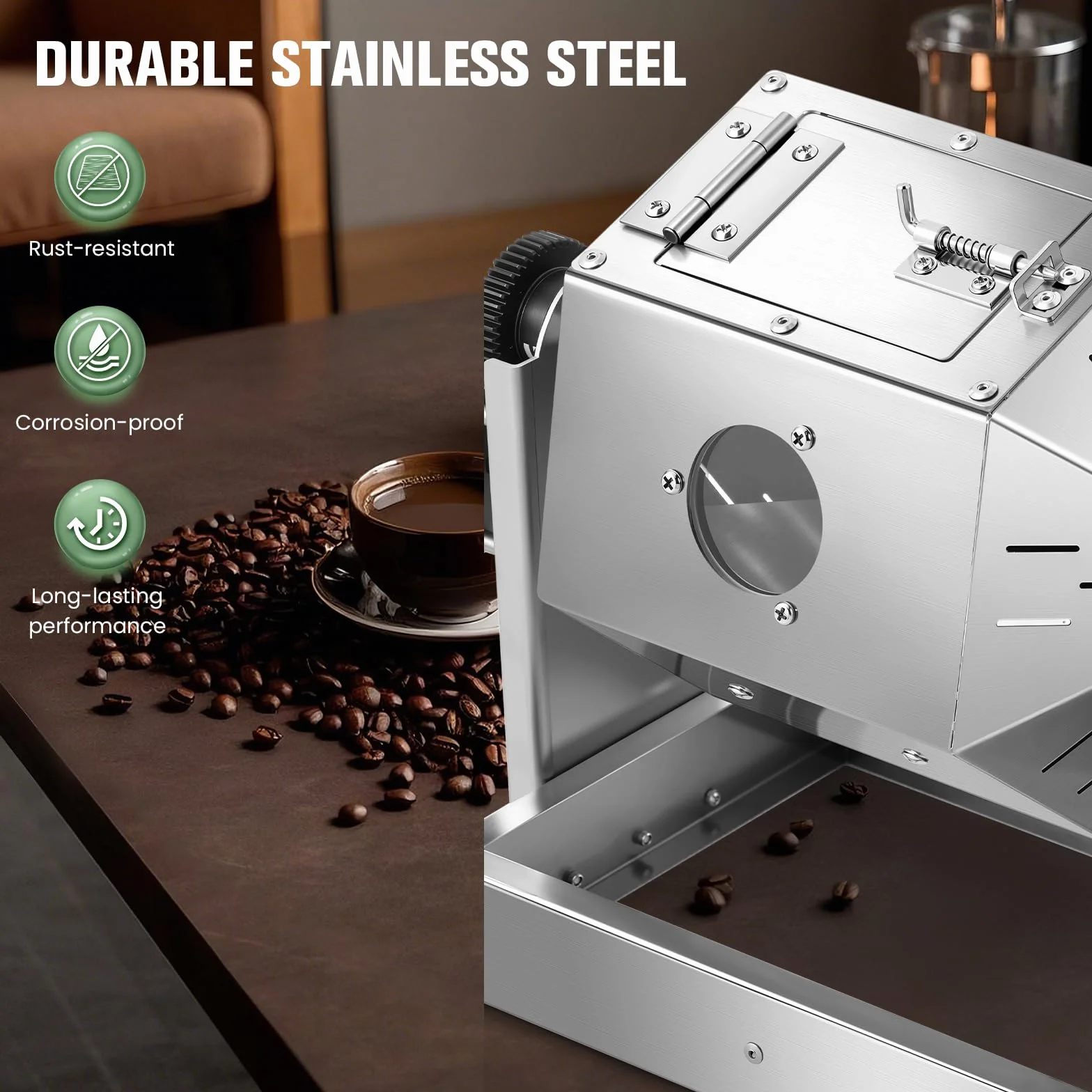 Huanyu Tostadora de Café con Enfriador de Granos 500g Acero Inoxidable Máquina para Cacahuetes y Granos