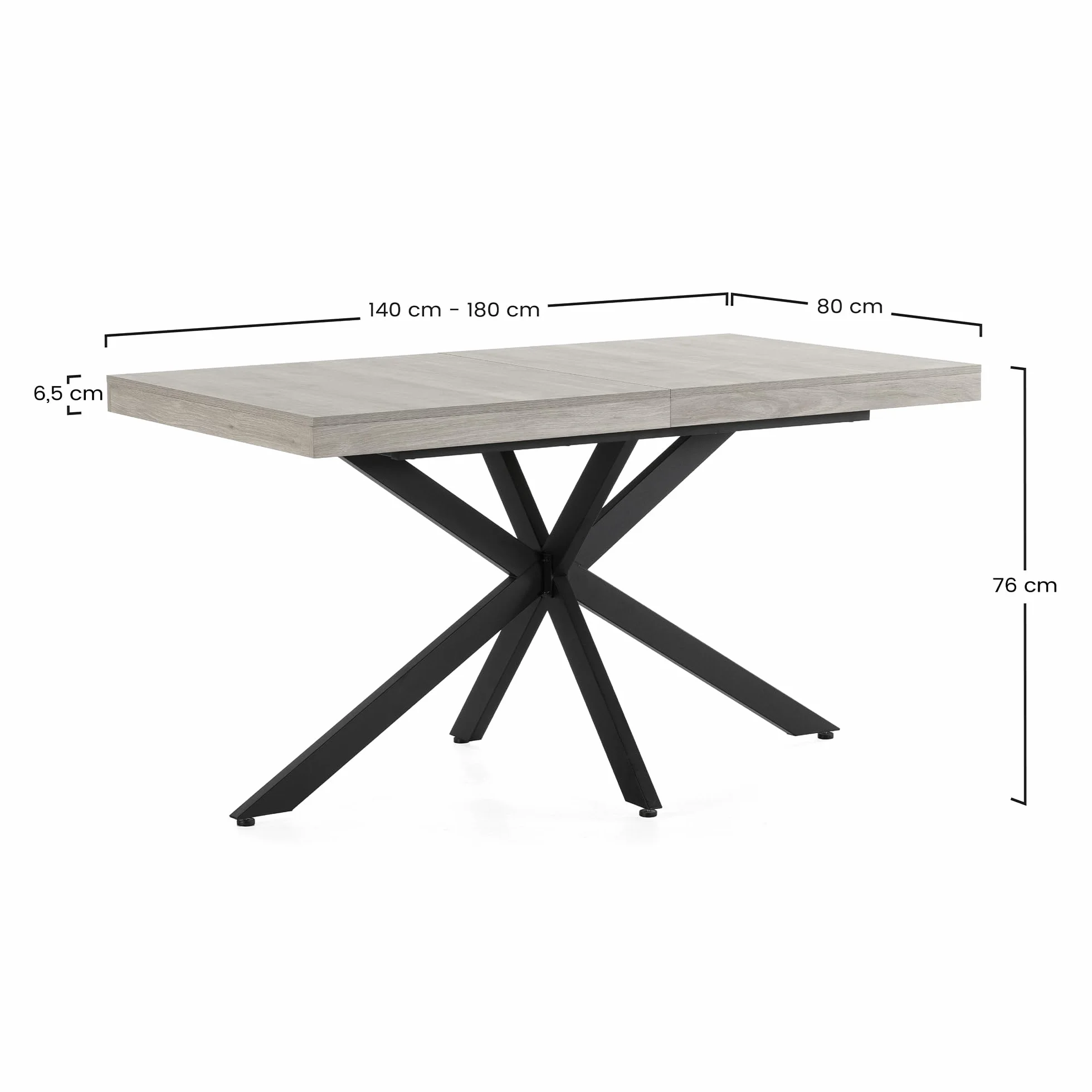 HOMN LIVING Mesa de Comedor Extensible Genova Color Roble, 140-180 cm (Largo) 80 cm (Profundidad) 75 cm (Altura)