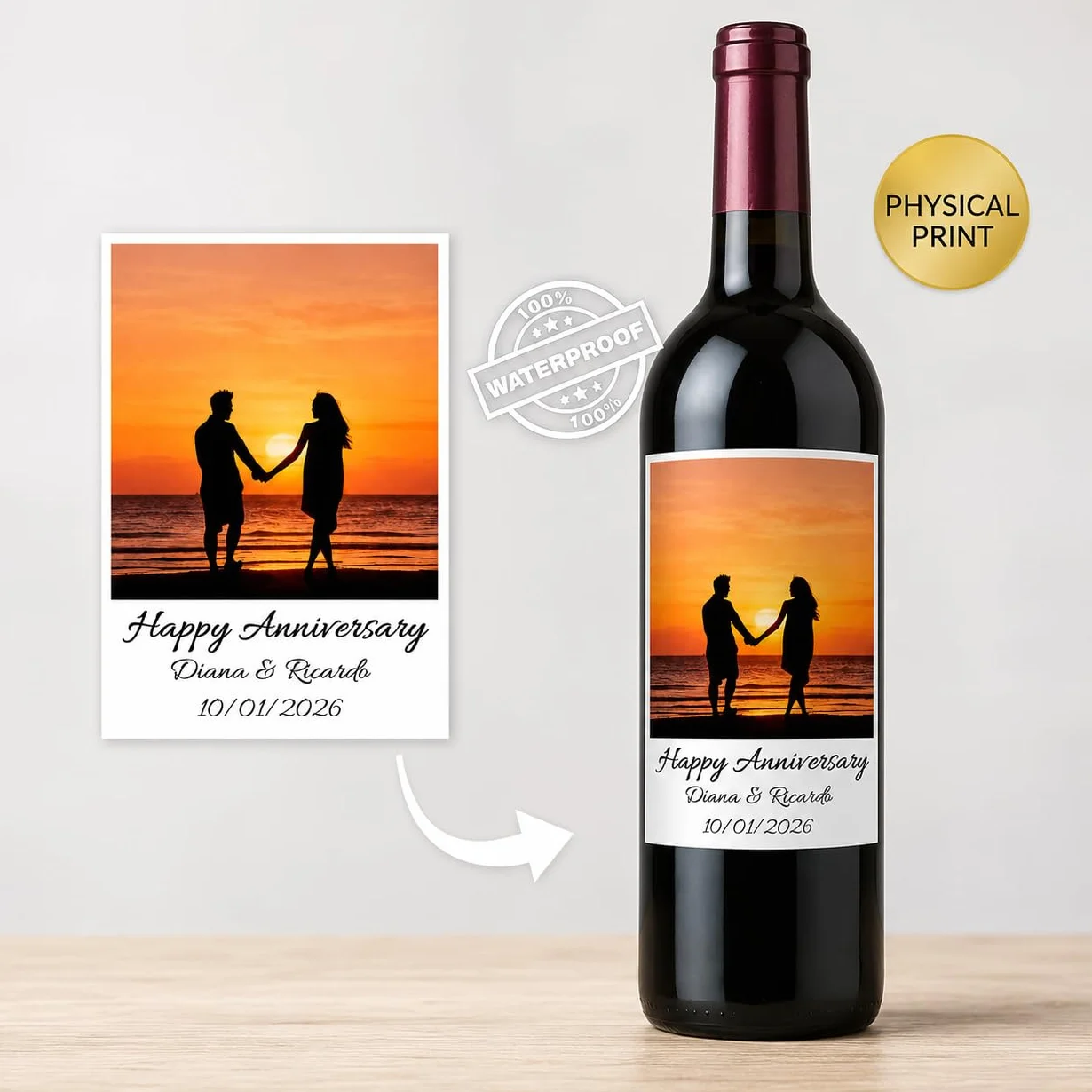 Etiquetas impermeables personalizadas para botellas de vino, resistentes al desgarro, imprimibles