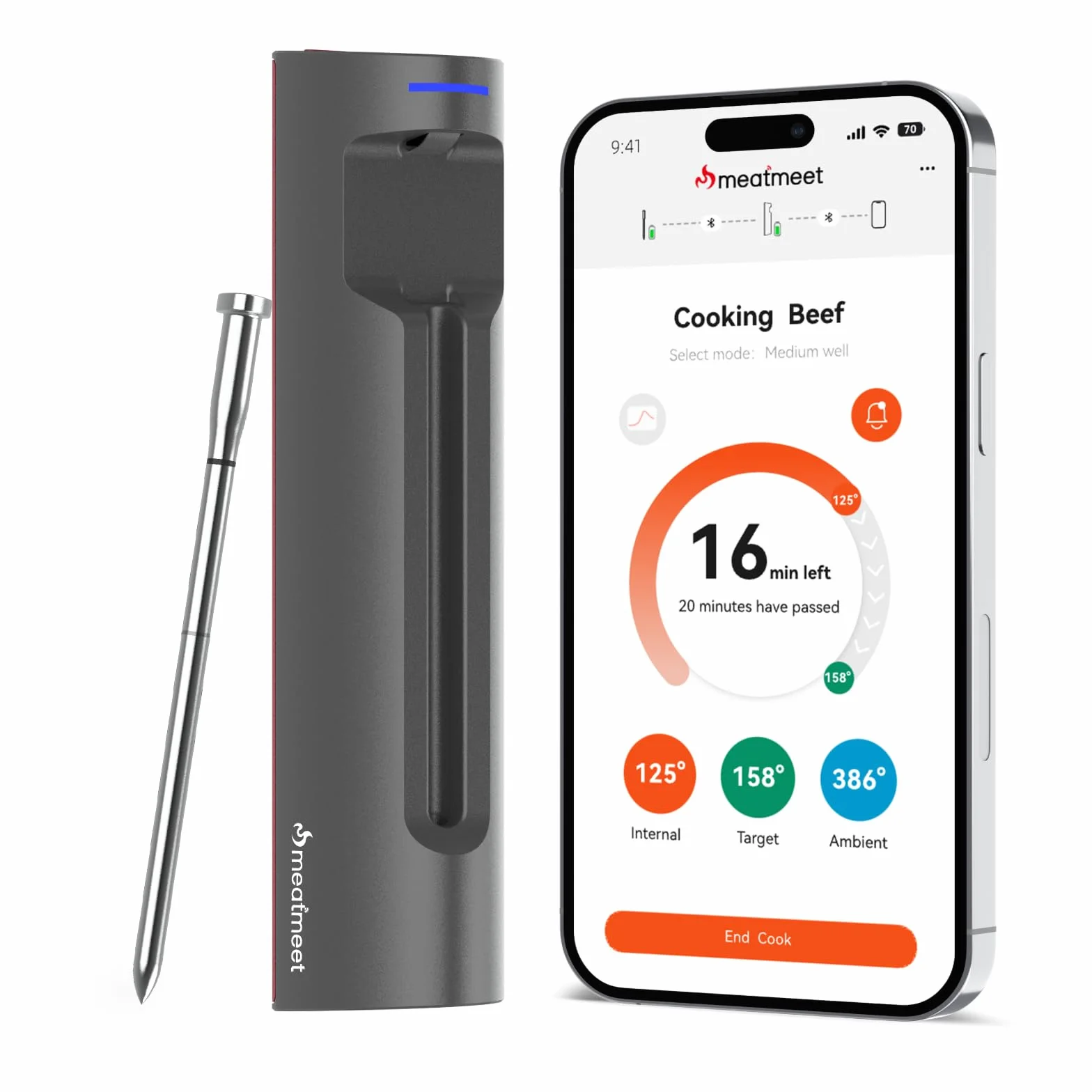 S Pro - Termómetro inalámbrico para carne con Bluetooth, 6 sensores de temperatura funcionan al mismo tiempo, precisión ± 0,1 °C, control de aplicaciones con temporizador y alarma, IP69