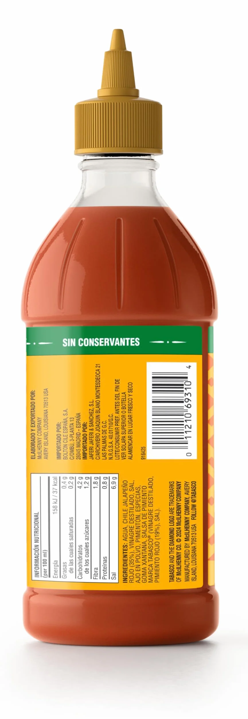 Tabasco Salsa Roja sabor suave 256 ml