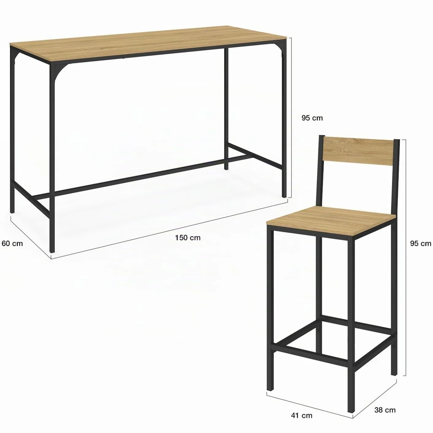 IDMarket – Conjunto de mesa alta de bar Detroit 150 cm y 6 sillas de bar diseño industrial