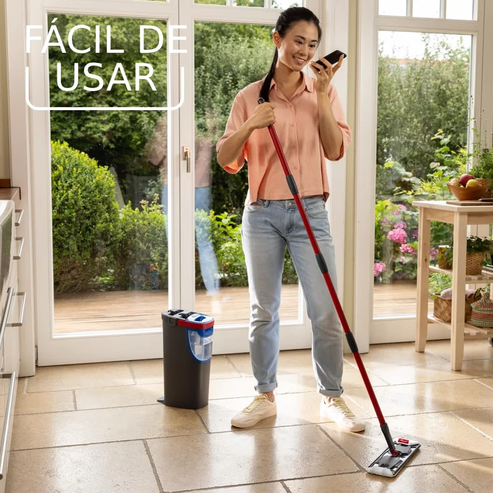 Vileda H2Pro Sistema de mopa Plana Agua Limpia y Sucia Separadas Escurrido con una Mano Microfibra