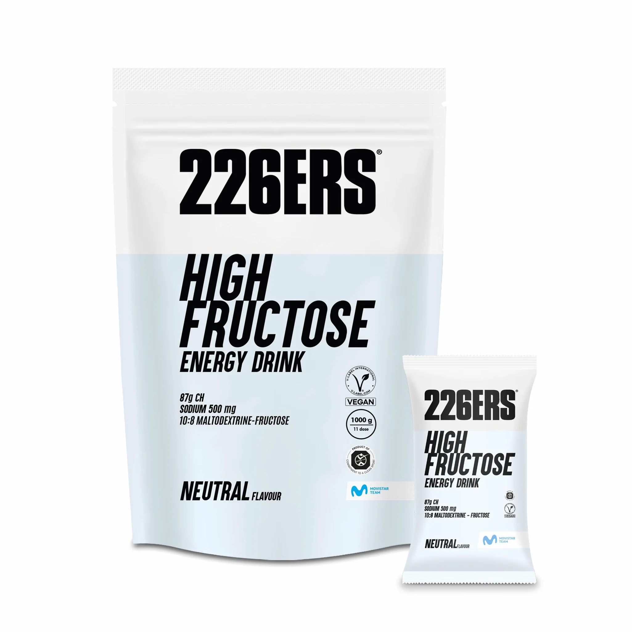 226ERS High Fructose Energy Drink Bebida Energética Deportistas Maltodextrina Fructosa Vegano Sin Gluten Hidratos Carbono Sabor Neutro Estuche 9 Monodosis 90 g