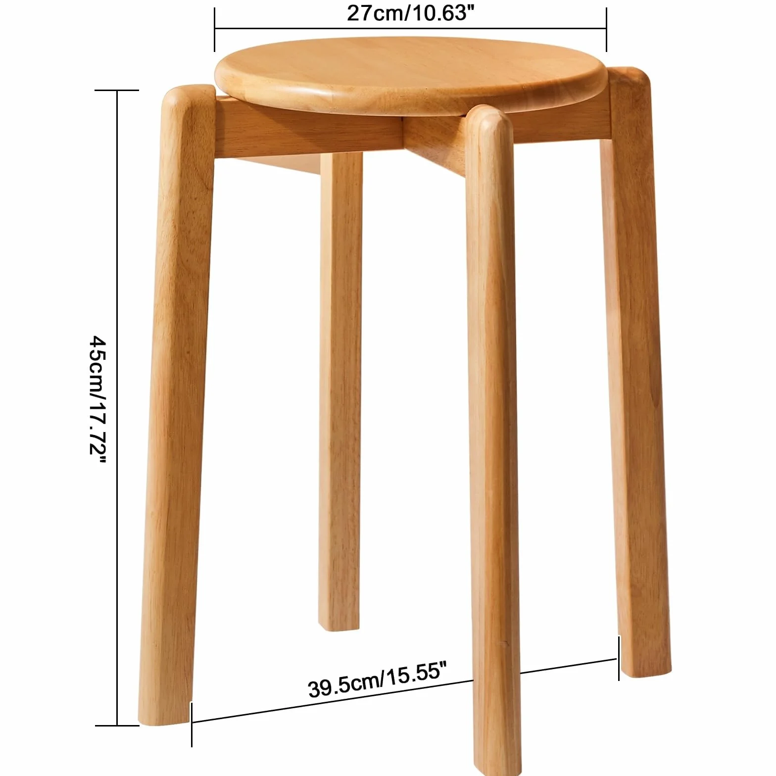 YMYNY Juego de 4 Taburetes Redondos de Madera, Taburetes de Bar Silla, Apilable de Madera Antideslizante, Taburete Pequeño, para Cocina, Oficina, salón, 27×27×45CM Color Natural HBD026N-4