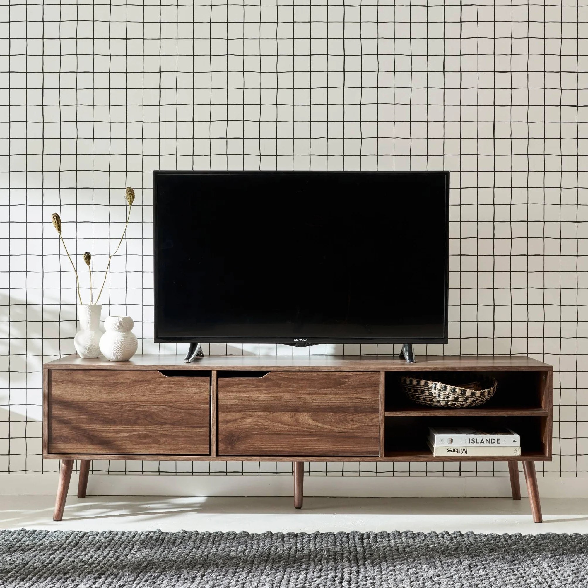 Alice's Home sweeek - Mueble TV, decoración Madera Nogal, 2 Puertas, 1 Estante, 160cm