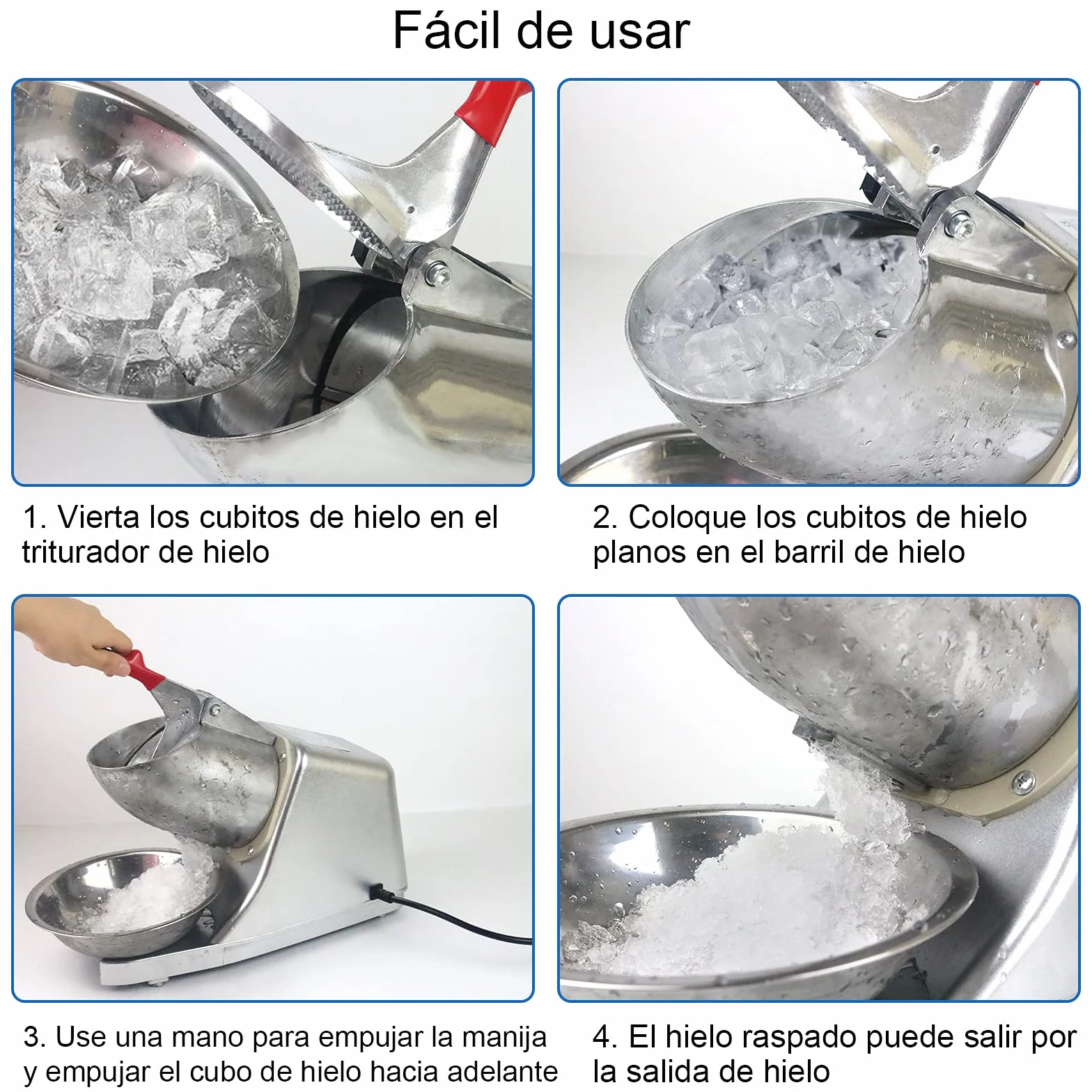 Trituradora de Hielo Eléctrica 300 W 80 kg/h Acero Inoxidable