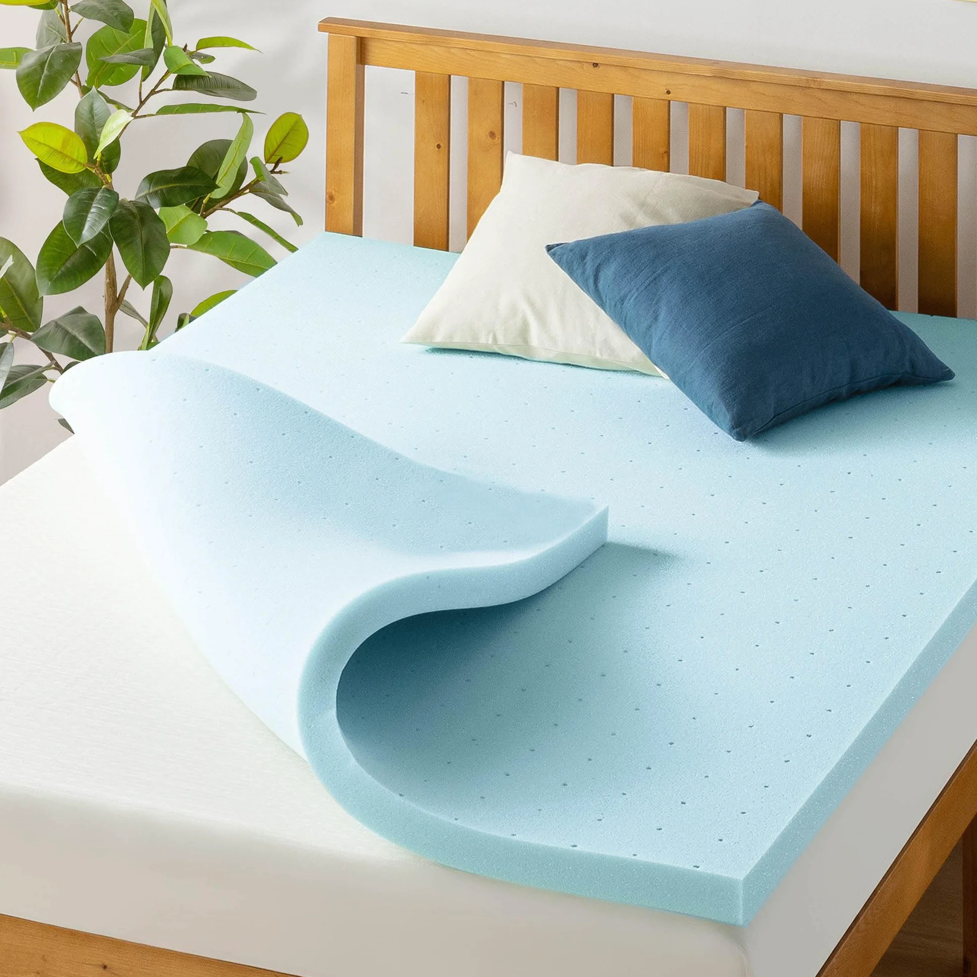 Best Price Mattress 2 Inch Ventilated Memory Foam Mattress Topper, Cooling Gel Infusion, Dorm Essentials, Twin XL Blue