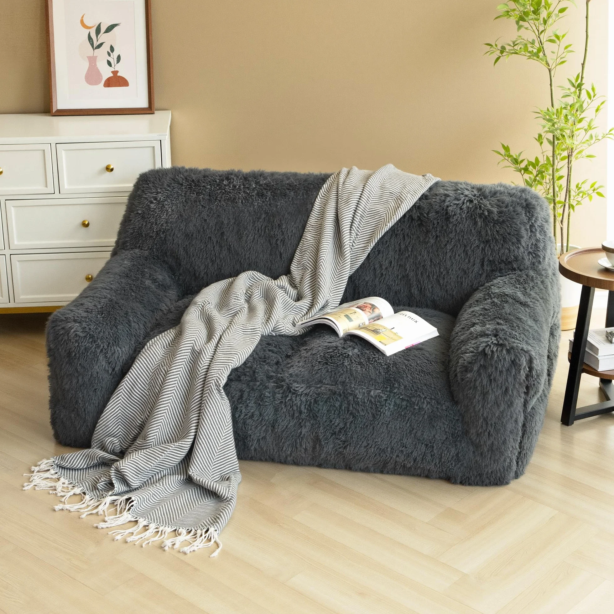 Pamapic Puff Salon, Sillon Puff con Relleno Incluido,Sofás de Dos Plazas, Sillas de Salon Ergonomicas, Bean Bag Interior para Sala de Estar, Dormitorio, Sala de Juegos, Gris