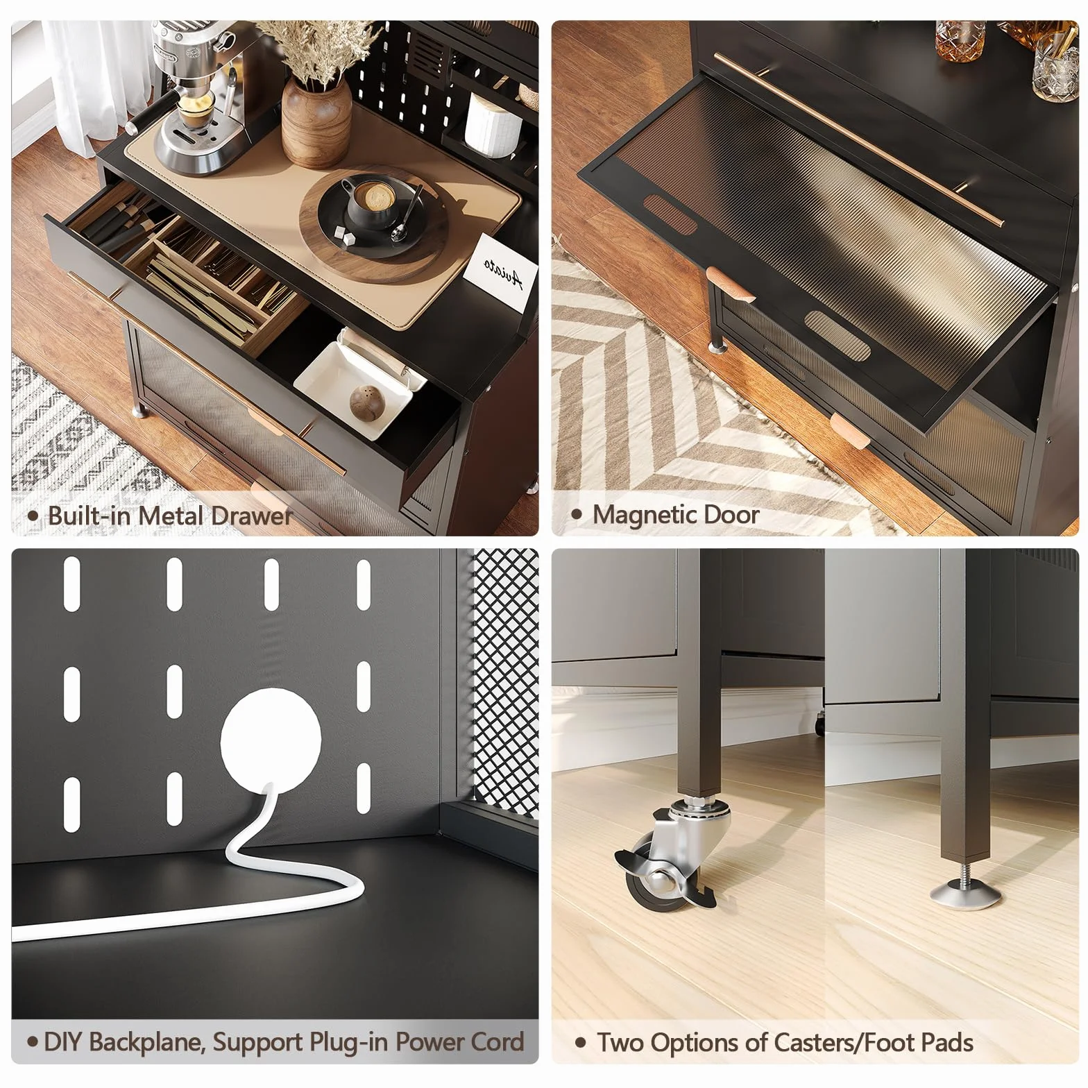 NETEL alacena de Cocina con encimera, Mueble Cocina almacenaje, Mueble microondas,Mueble de Cocina, Armario despensa Cocina, armarios de Cocina, Mueble cafetera,estanteria Cocina，Negro, 80x42x168cm