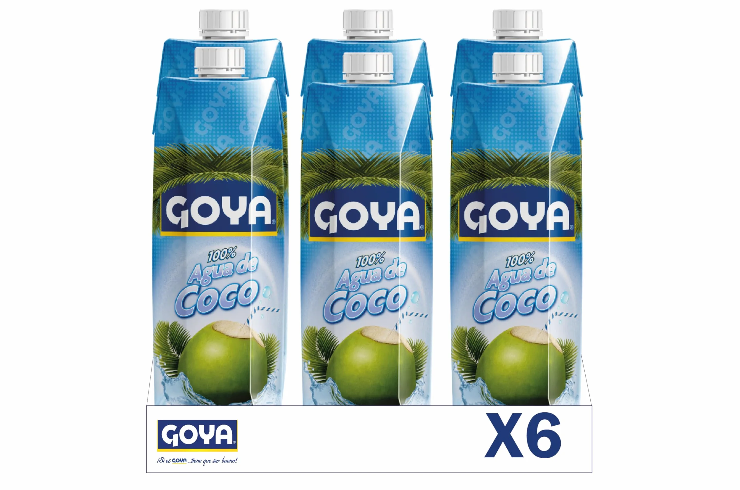 Goya Agua de Coco Natural Sin Azúcar, 6 x 1L