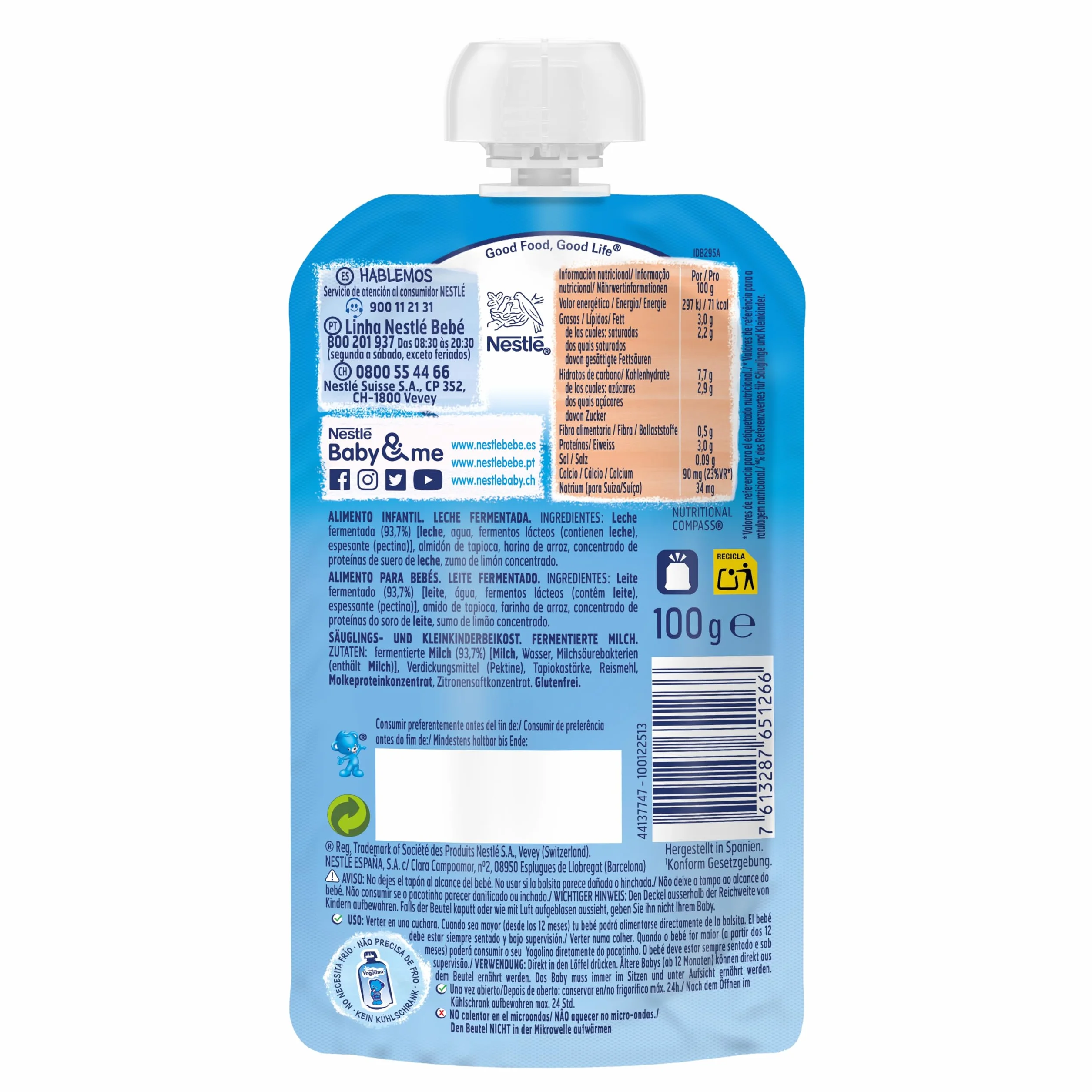 Nestlé Yogolino Lácteo infantil Natural 6 Meses 8x100g