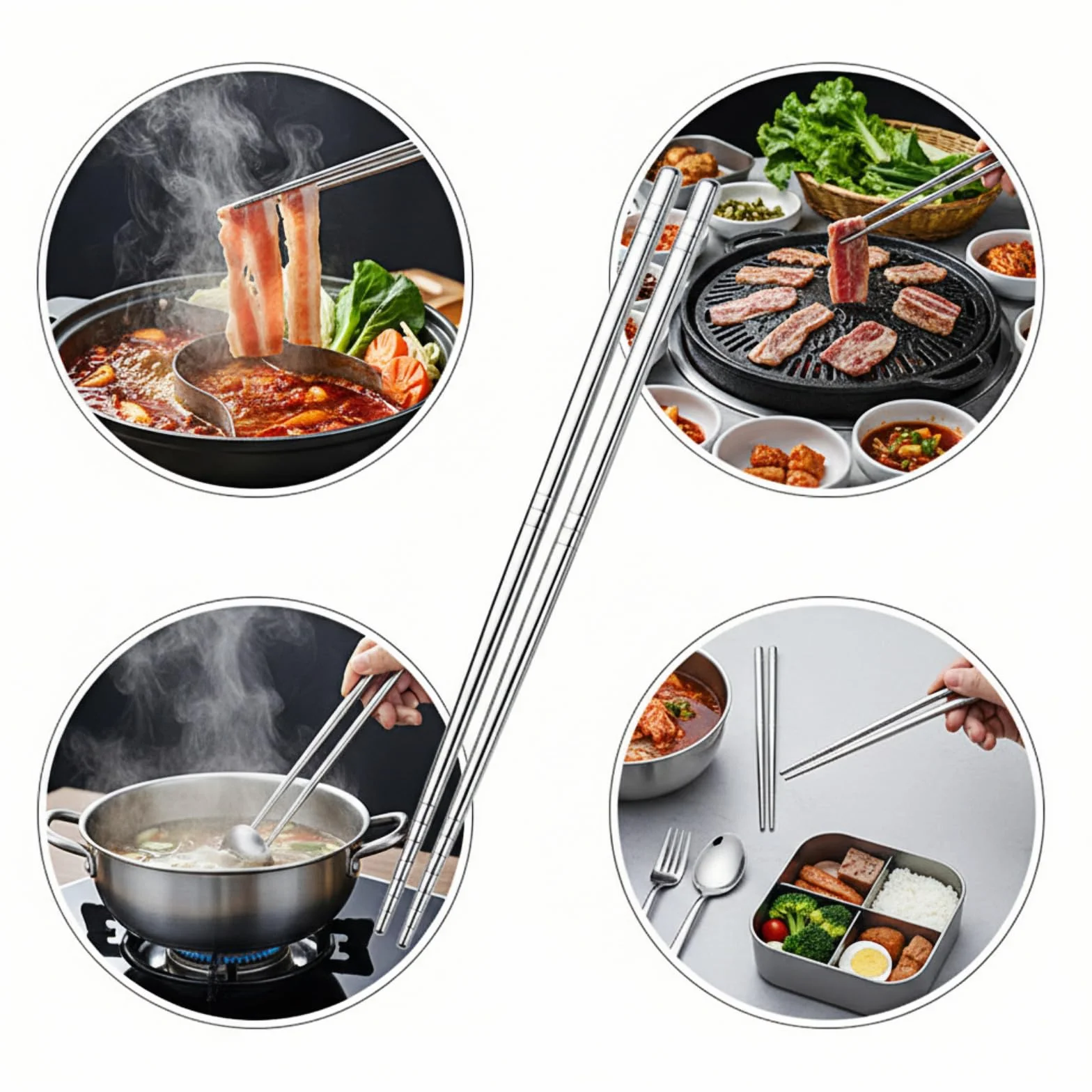 Palillos de acero inoxidable 23 cm aptos para lavavajillas para sushi cocina china japonesa coreana